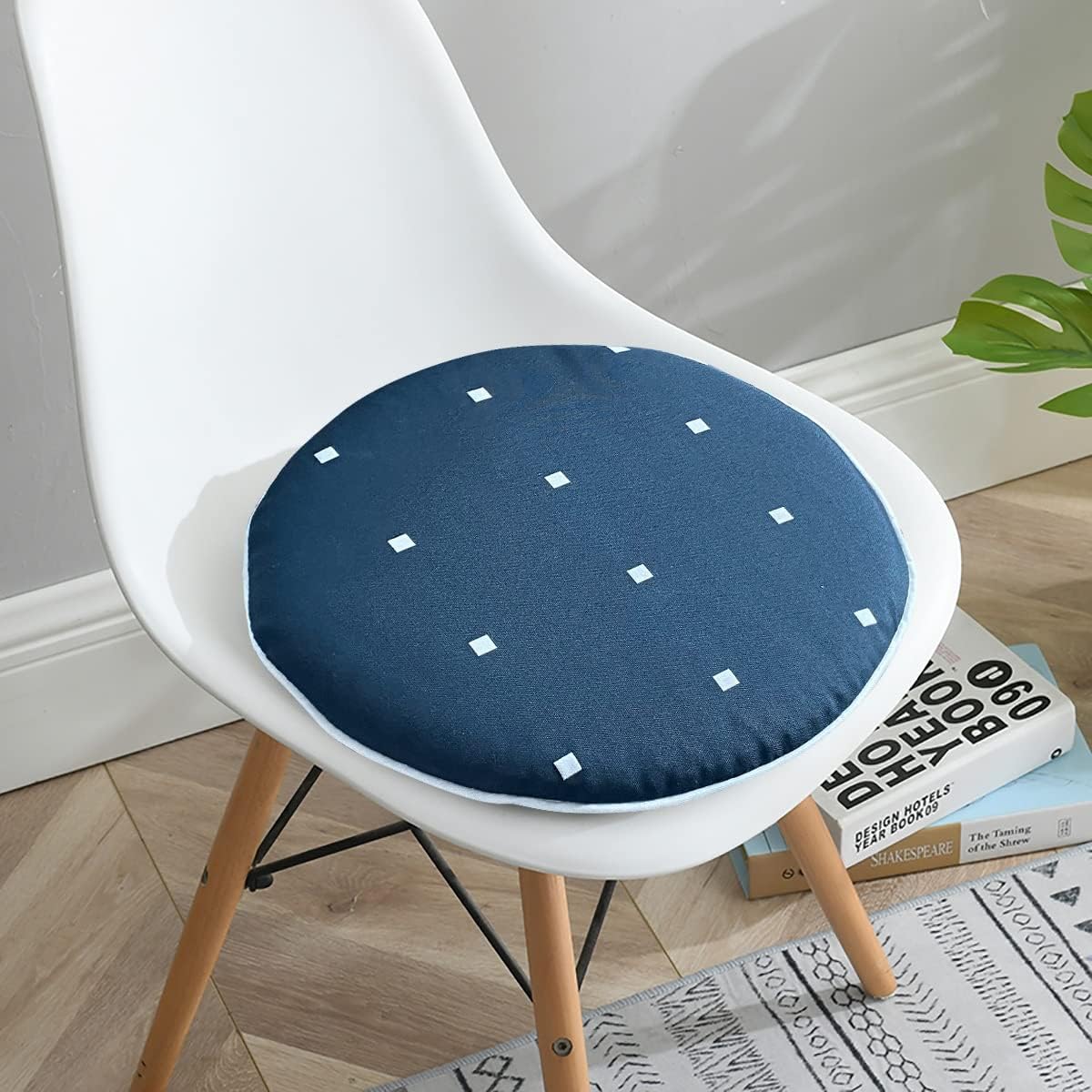 Bistro Chair Cushions Set of 2 Navy Outdoor Seat Cushions 16x16 Inch Polka Dot Round Patio Chair Pads