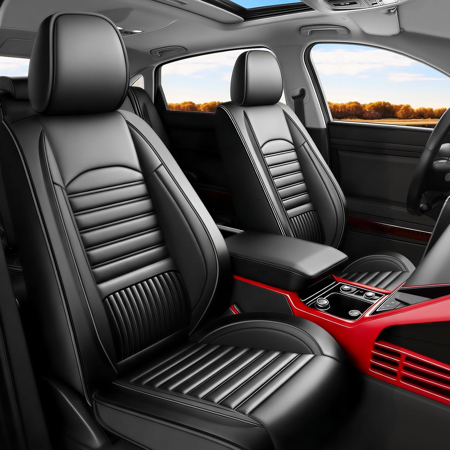 Fit Tiguan Car Seat Covers (5 Seats Full Set) Compatible with VW Volkswagen Tiguan 2009-2025 2026 - Full Coverage Breathable Leather, Airbag Compatible, Waterproof & All-Weather,Black