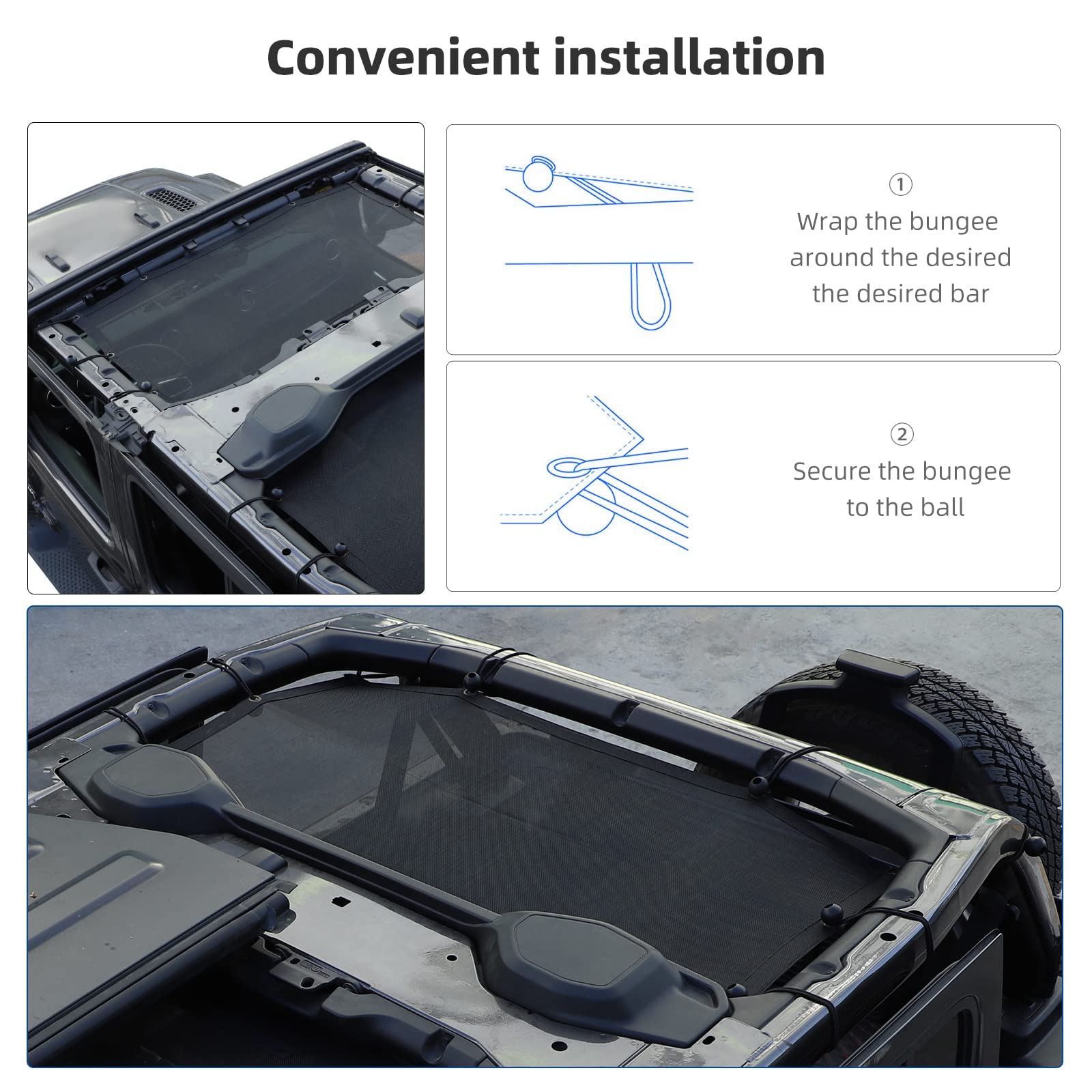 Parasole In Rete JeCar Per Jeep Wrangler JLU 4 Porte (2018-2022) – Protezione UV Anteriori E Posteriori, 2 Pezzi - 4