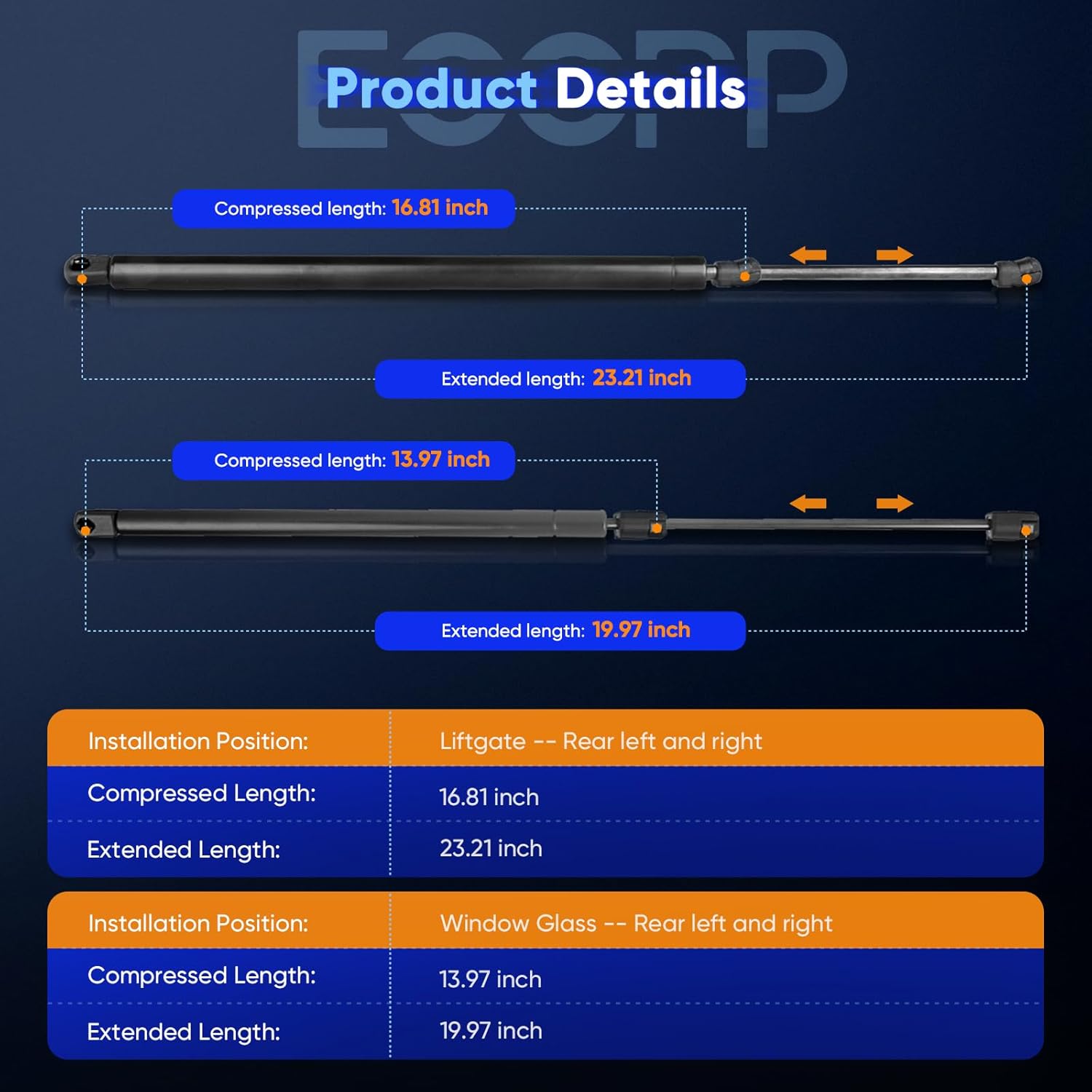 ECCPP Lift Support Replacement 2 Liftgate and 2 Window Glass Struts Gas Springs Fit for Chevrolet Trailblazer EXT for GMC Envoy for GMC Envoy XL for GMC Envoy XUV 2002-2008