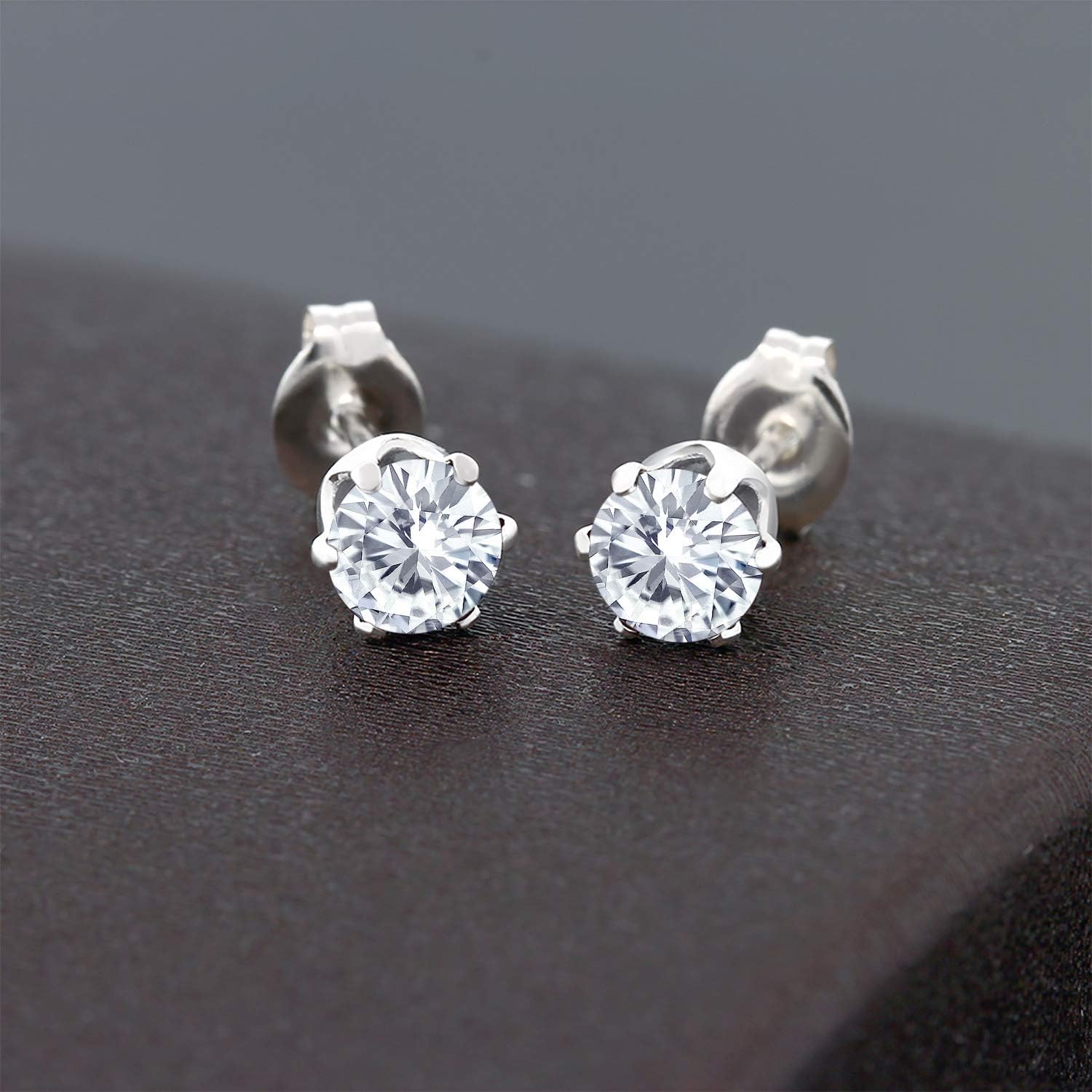 Gem Stone King 1.00 Ct G/H VVS-VS Lab Grown Diamond Brass Silver Plated Brass Stud Earrings For Women Men - Image 2