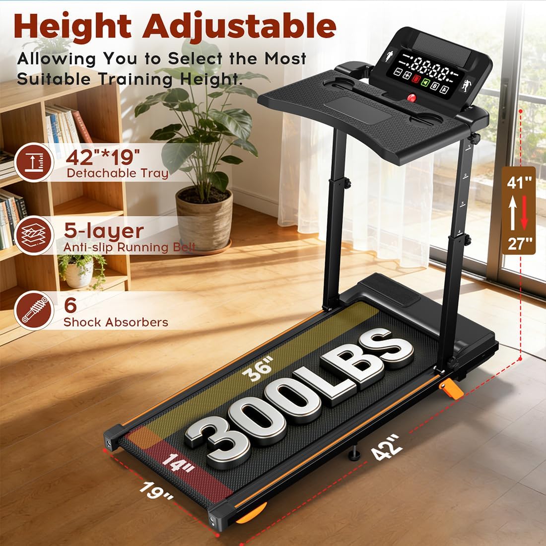 Walking Pad Treadmill with Desk, Foldable Treadmills for Home, Quiet Treadmill with 10% Incline, 300lbs Weight Capacity Walking or Running for Home Office image 2