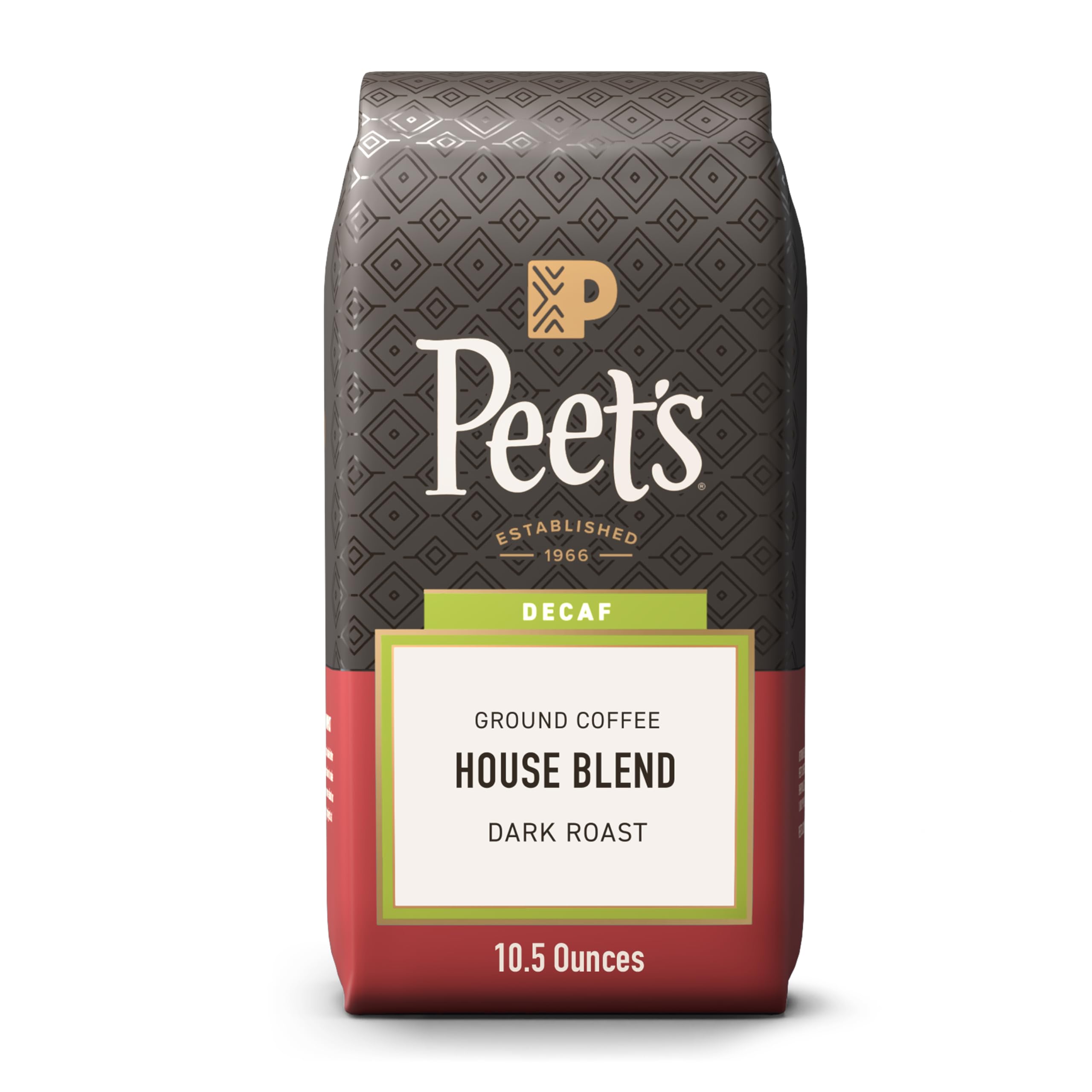 Peet's Coffee, Dark Roast Ground Coffee, Decaffeinated Arabica Coffee - Decaf House Blend 10.5 Ounce Bag