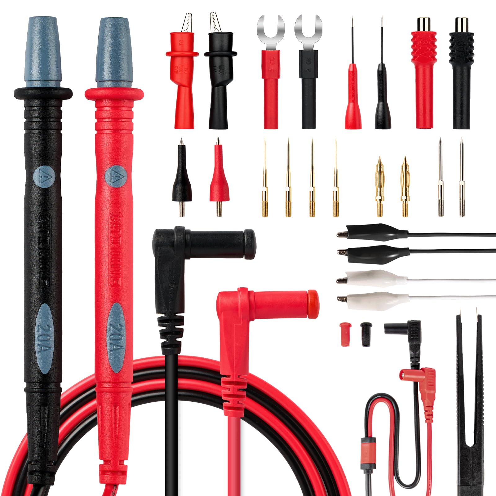 PowerBear 26PCS Multimeter Test Leads Kit with Replaceable Wire Piercing Probes, Alligator Clips, Test Hook, Test Tweezer, Needle Probes for Digital Clamp