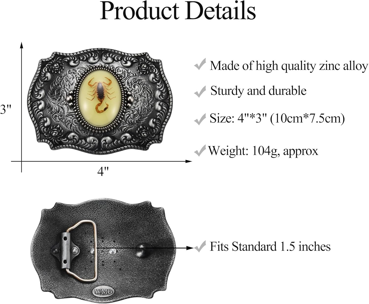 Western Scorpion Belt Buckle for Men, Texas American Novelty 3D Scorpion Belt Buckles Halloween - Image 2