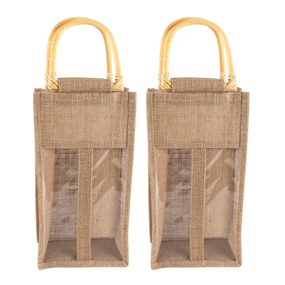 Sac à vin 2 bouteilles avec poignées bambou pour décoration de table