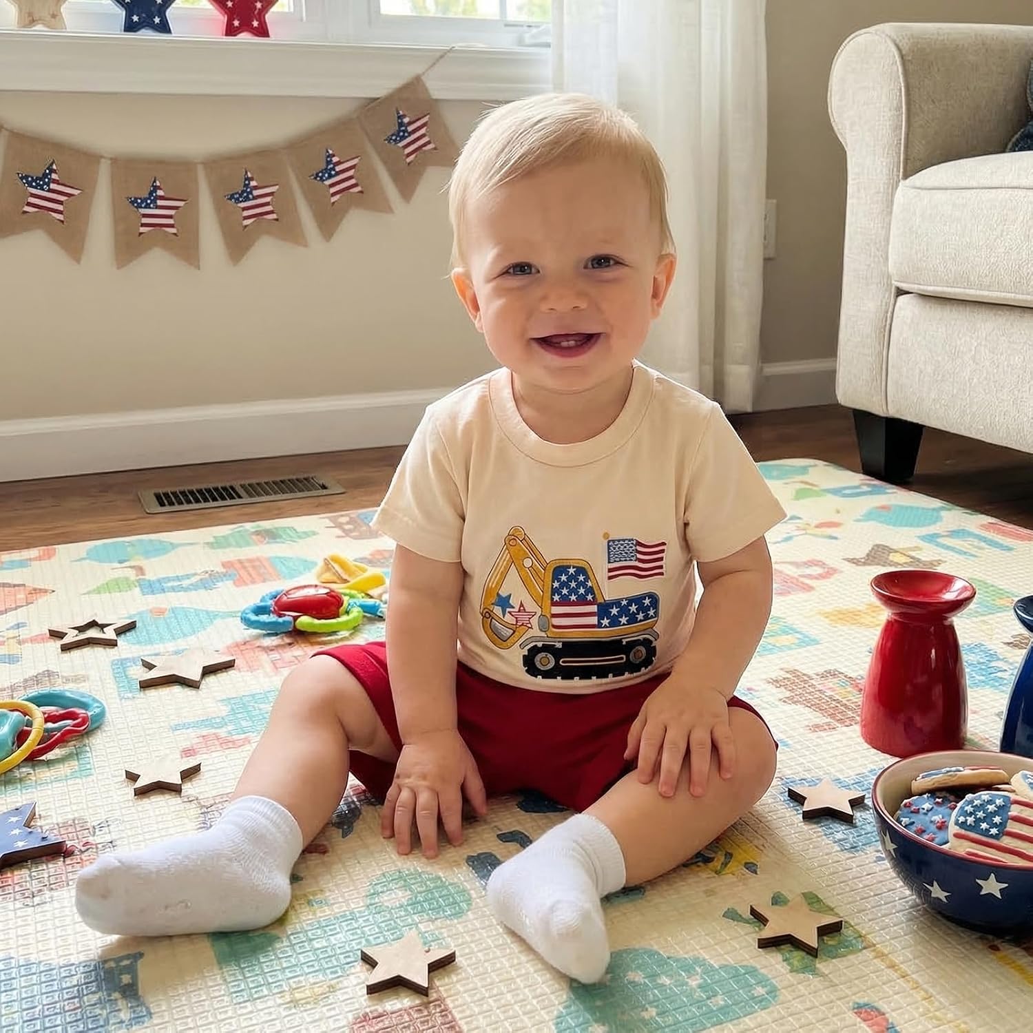 Infant Toddler Baby Boy 4th of July Outfit Short Sleeve American Flag Shirts with Shorts Independence Day Clothes