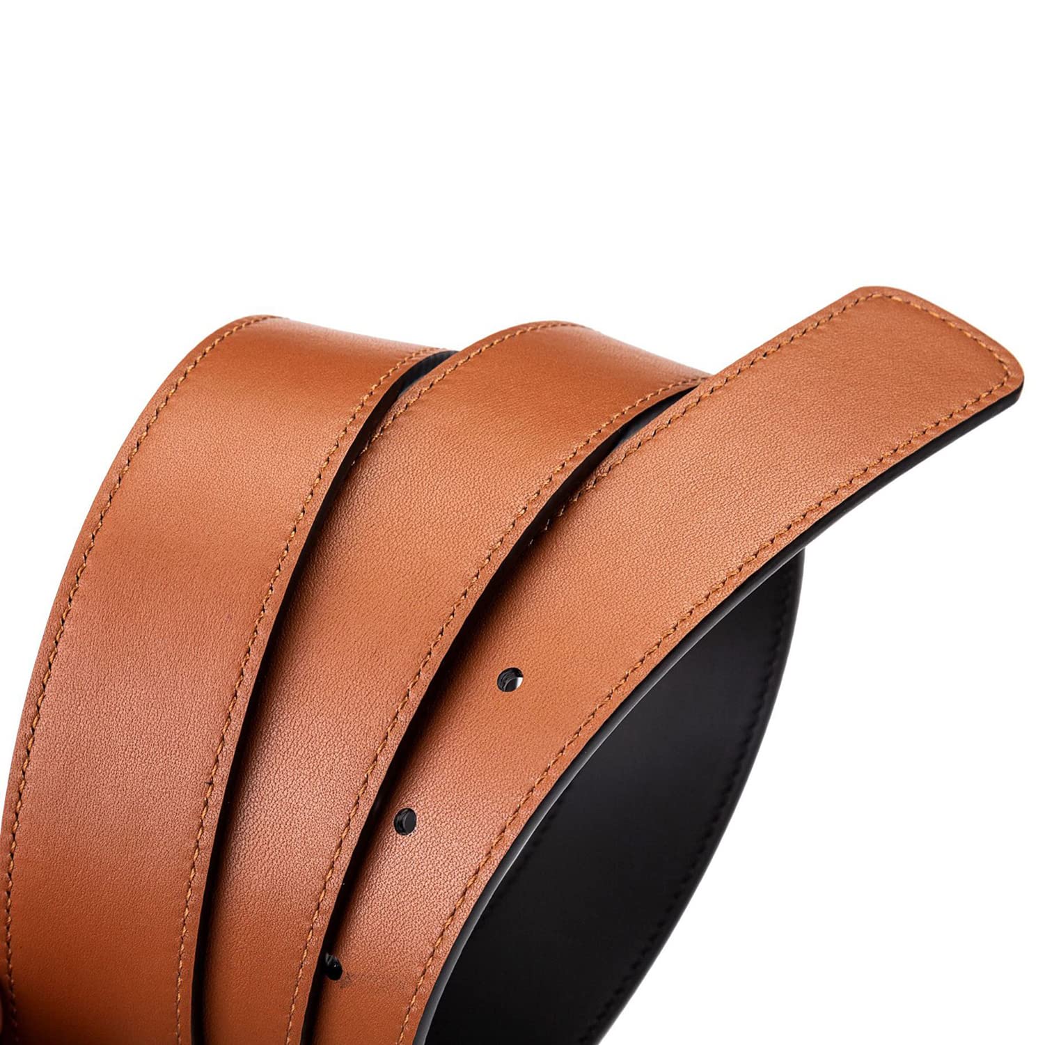 Vatee's Dwustronne paski z prawdziwej skóry bez klamry dla mężczyzn zapasowy pasek 34 mm szerokości 125 cm długości ziemi żółty i czarny, Wielobarwny, EU110 Wide 34mm