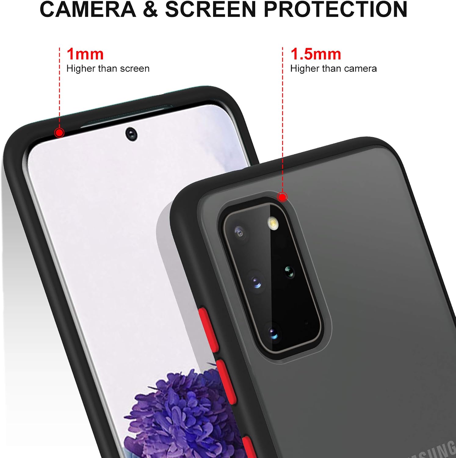 YATWIN Shockproof Series, Compatible for Samsung Galaxy S20 Plus Shockproof Phone Case Cover, Fashion Color Buttons, Hard PC Back, TPU Flexible Bumper Protector for Samsung S20 Plus 6.7", Black