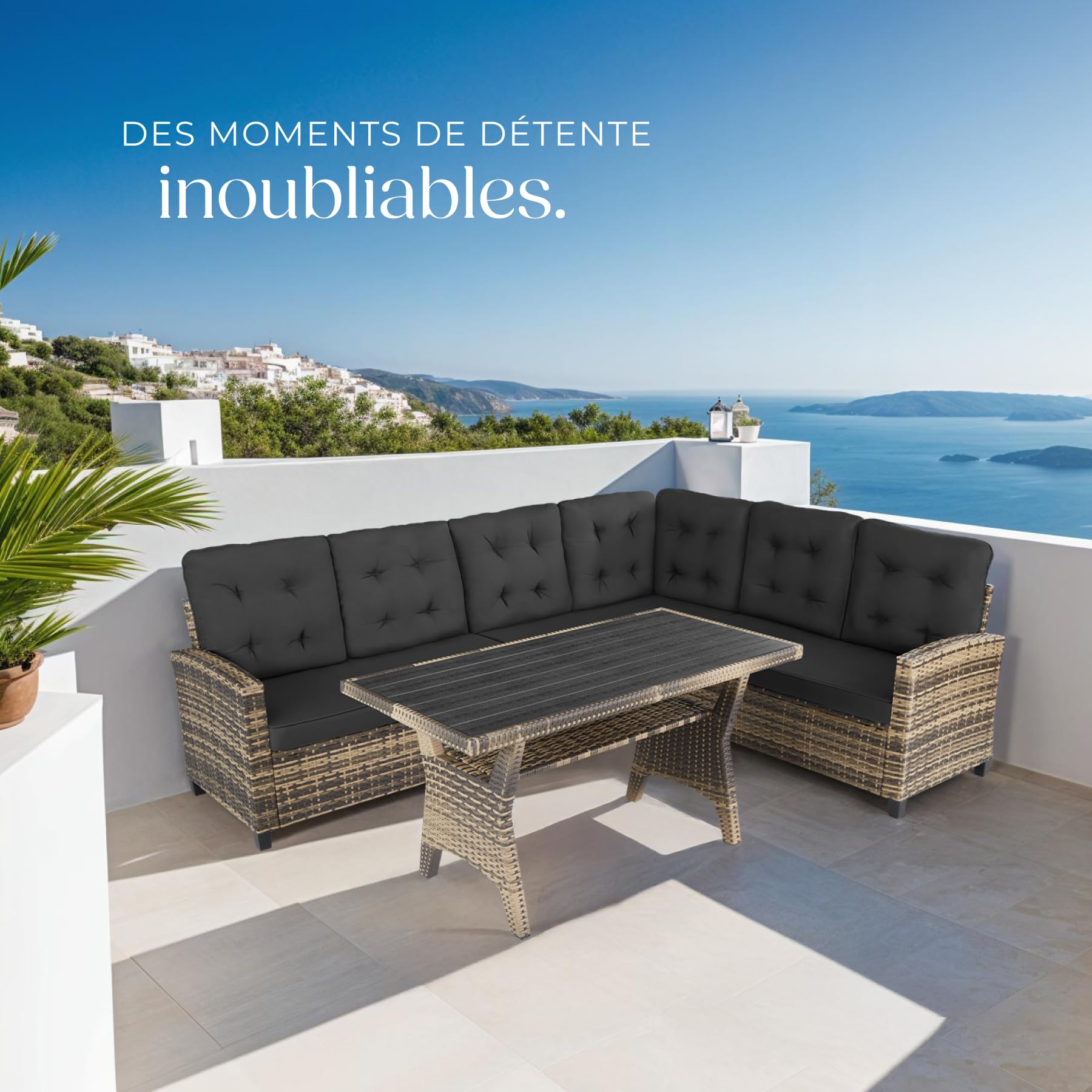 tectake Ensemble Salon de Jardin XXL Poly Rotin Canapé 6 Places Table Jardin Mobilier Exterieur