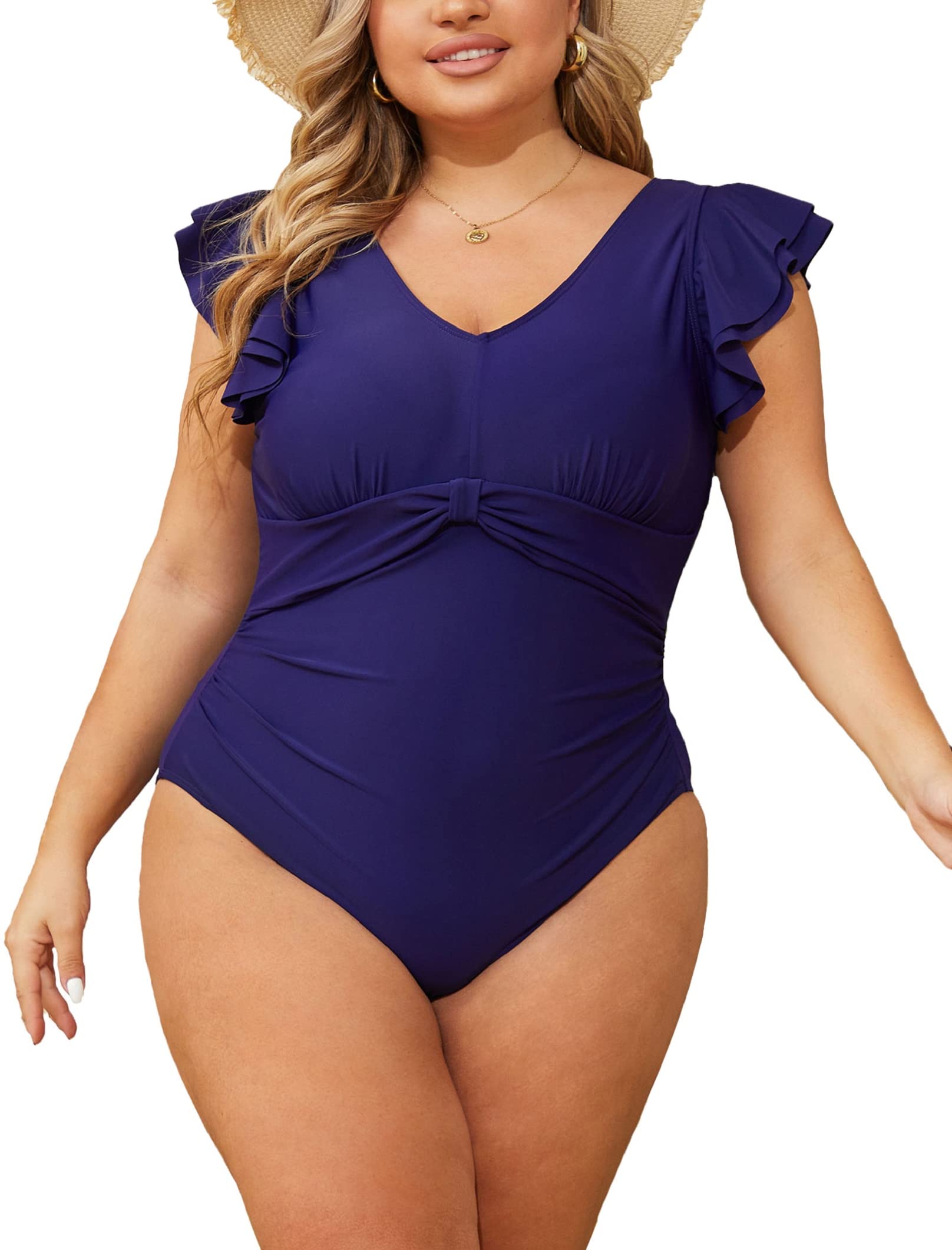 CheChury Traje de baño de Una Pieza Mujer Tallas Grandes Bañadores Volantes Push Up Bikini Deportivo Control del Vientre Trajes de Una Pieza Cuello en V Bañador Reductor Mujer Verano Ropa de Playa