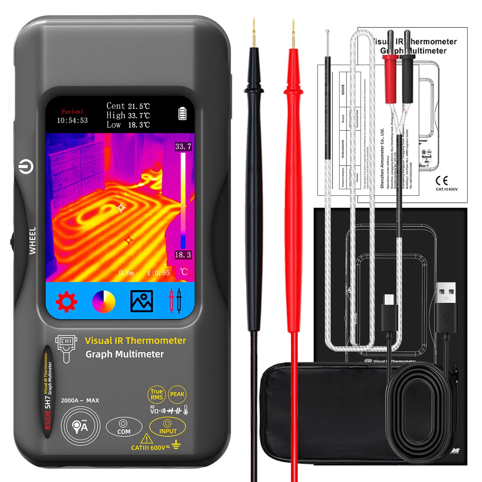 Cazstyk Multimeter Professional Thermal Imaging With 240X240 Resolution And Touch Display For Electrical Diagnostic 20000 Count Digital Grip Meter Warm
