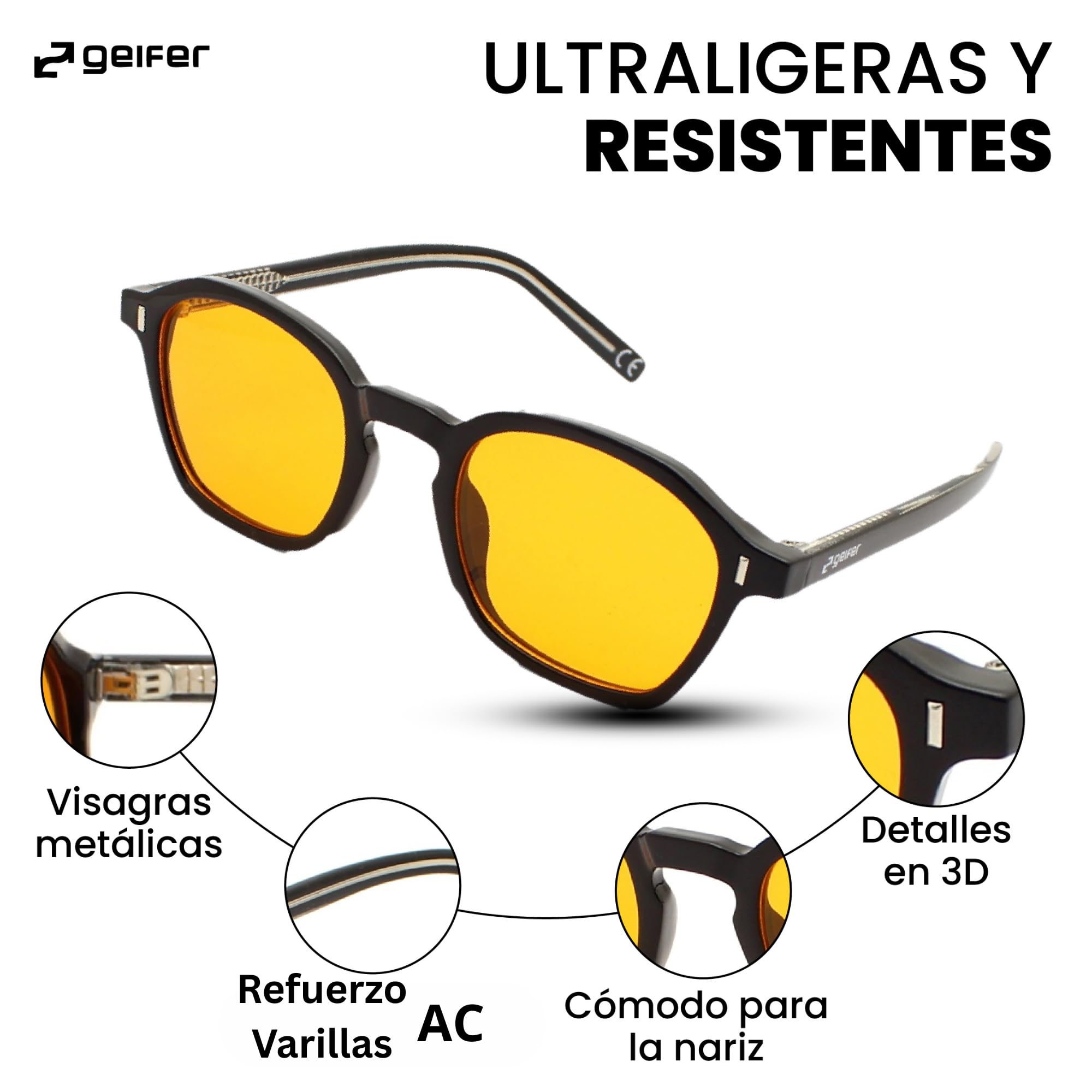 GEIFER Gafas Filtro Luz Azul para Hombre Mujer Biohaking - Gafas Bloqueadoras Luz Azul para Ordenador - Bloqueo Anti Luz Azul - Mejora Calidad del Sueño y Alcanza tu Mejor Versión TR90+AC — view 3