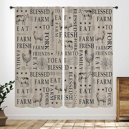 Miniatura 6 de Cortinas de cocina de granja, animales de granja rústica, gallo, pollo, leche, vaca, cerdo, molino de viento, granero rojo, retro, casa rural,