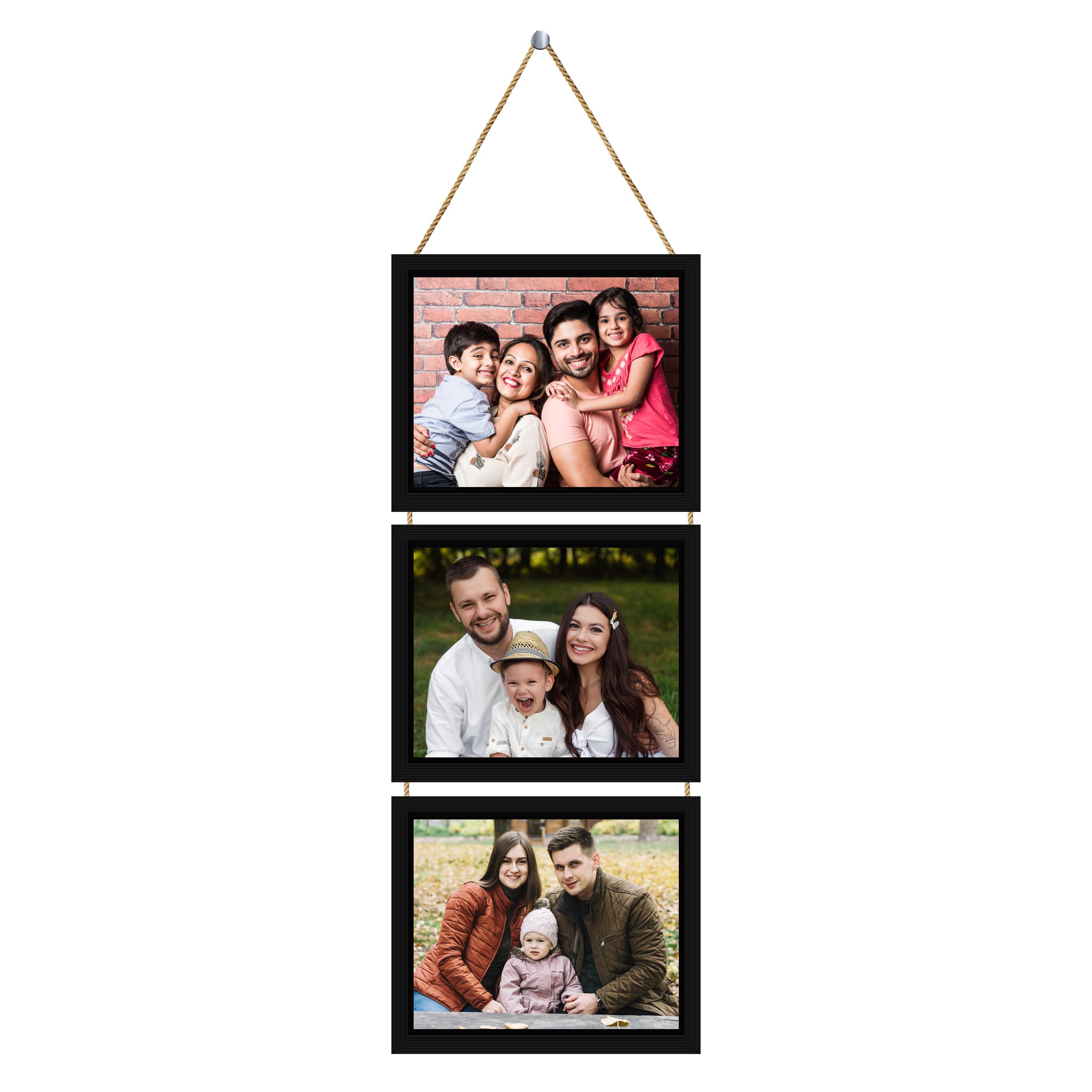 Indianara 3 in 1 Hanging Black Photo Frames with Plexiglass - Upload and Customize 3 Photos of 5 x 7 inch each-image-19