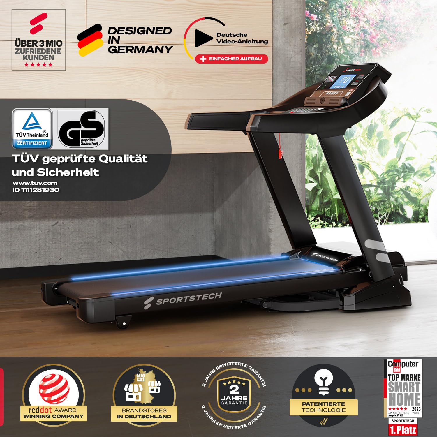 Sportstech, Laufband für Zuhause klappbar + 150 kg Nutzergewicht F37s
