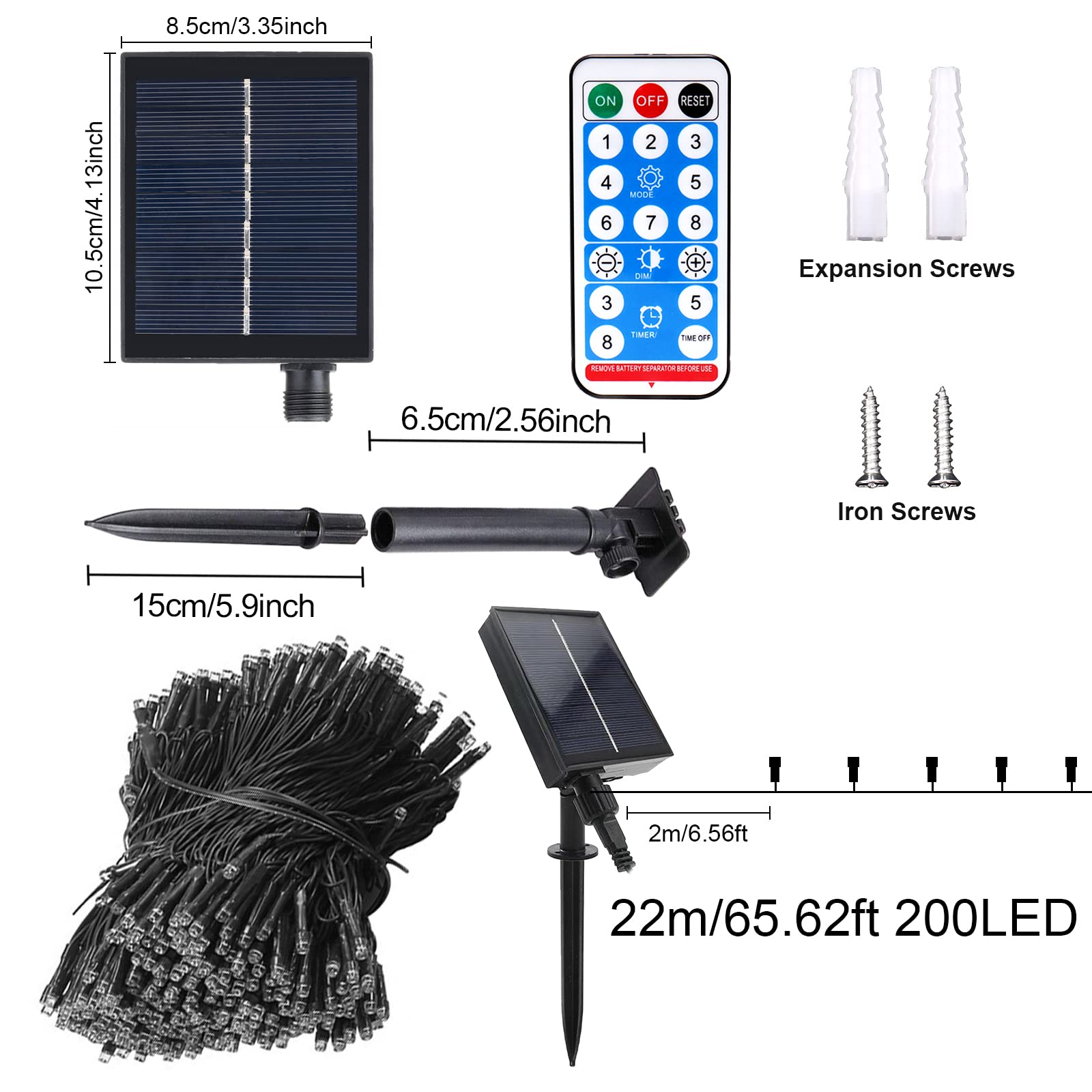 Solarny łańcuch świetlny do ogrodu, solarny łańcuch świetlny 22 m, 8 trybów, 200 diod LED, wodoodporne, solarne łańcuchy świetlne z pilotem na zewnątrz, na ślub, Boże Narodzenie, przyjęcie,