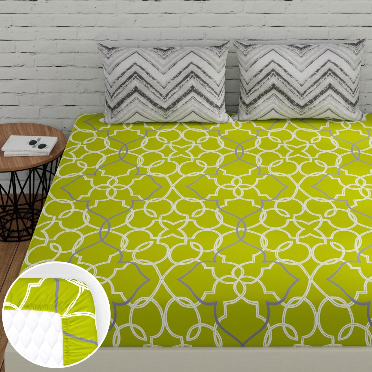 Huesland by Ahmedabad Cotton 144 TC Elastic Fitted Bedsheets Cotton King Size with 2 Pillow Covers | 72 x 78 inches-image-40