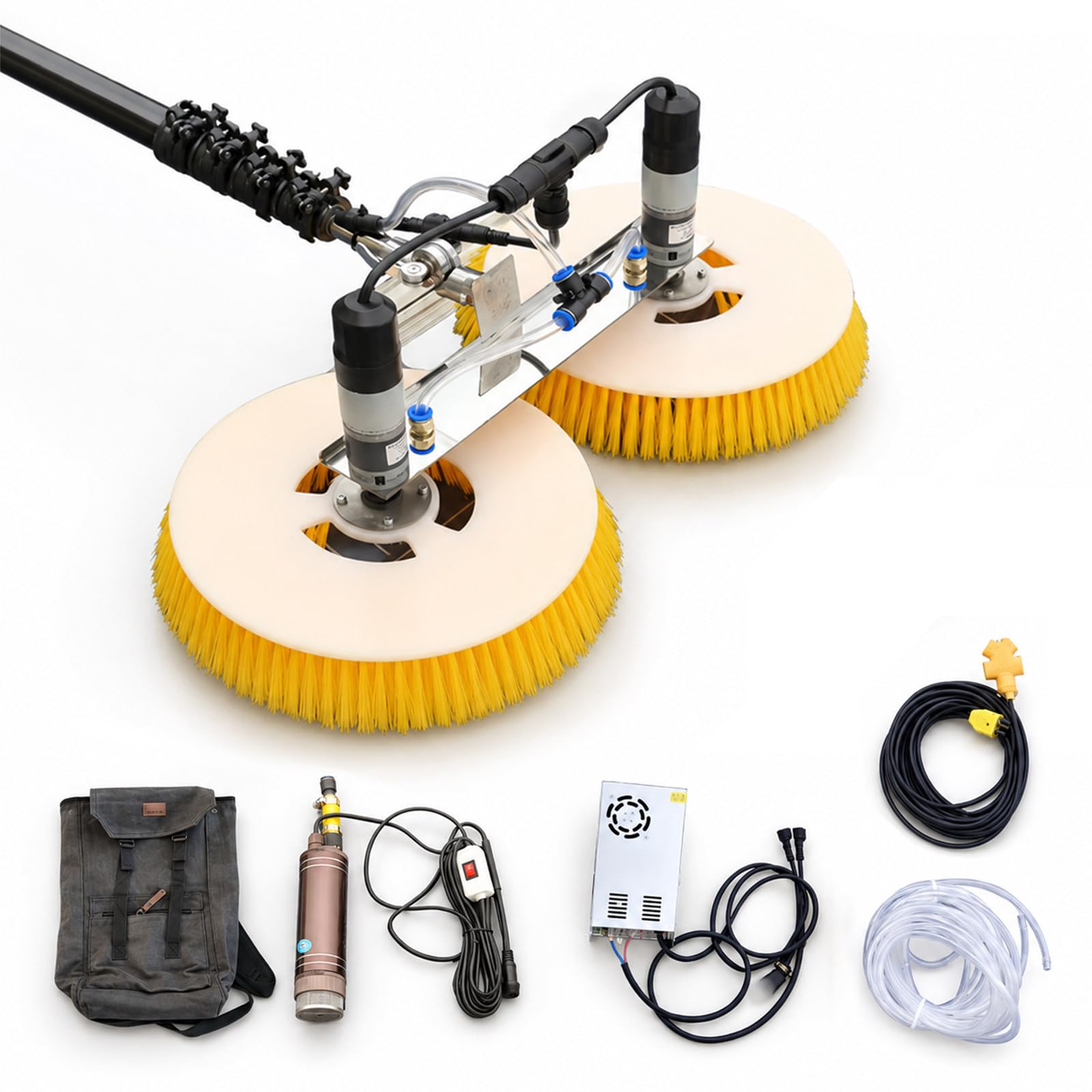 SENJINGHUA Solar Panel Cleaning Tool (7m,8m,9m), Water-Fed Telescopic Pole, Dual-Head Rotating Nylon Brush for Caravans, Decks & Conservatories 9m