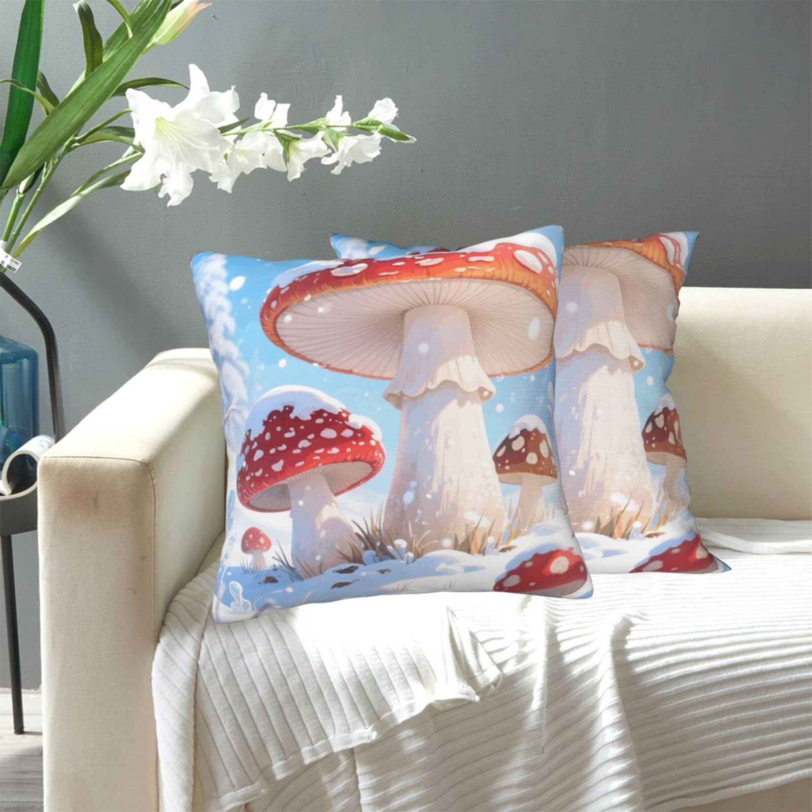 FekiLoot Decorative Throw Pillow Covers Modern Farmhouse Pillowcase Double Sided Cozy Cushion Cover for Sofa Couch Bed 18"X18" Pretty Mushroom
