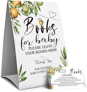 Orange Baby Book Request Sign, Bring a Book Invitation, Book Request Insert, Baby Shower Book Request, Please Bring a Book Instead of a Card-1 Sign and 50 Guessing Cards(2A)