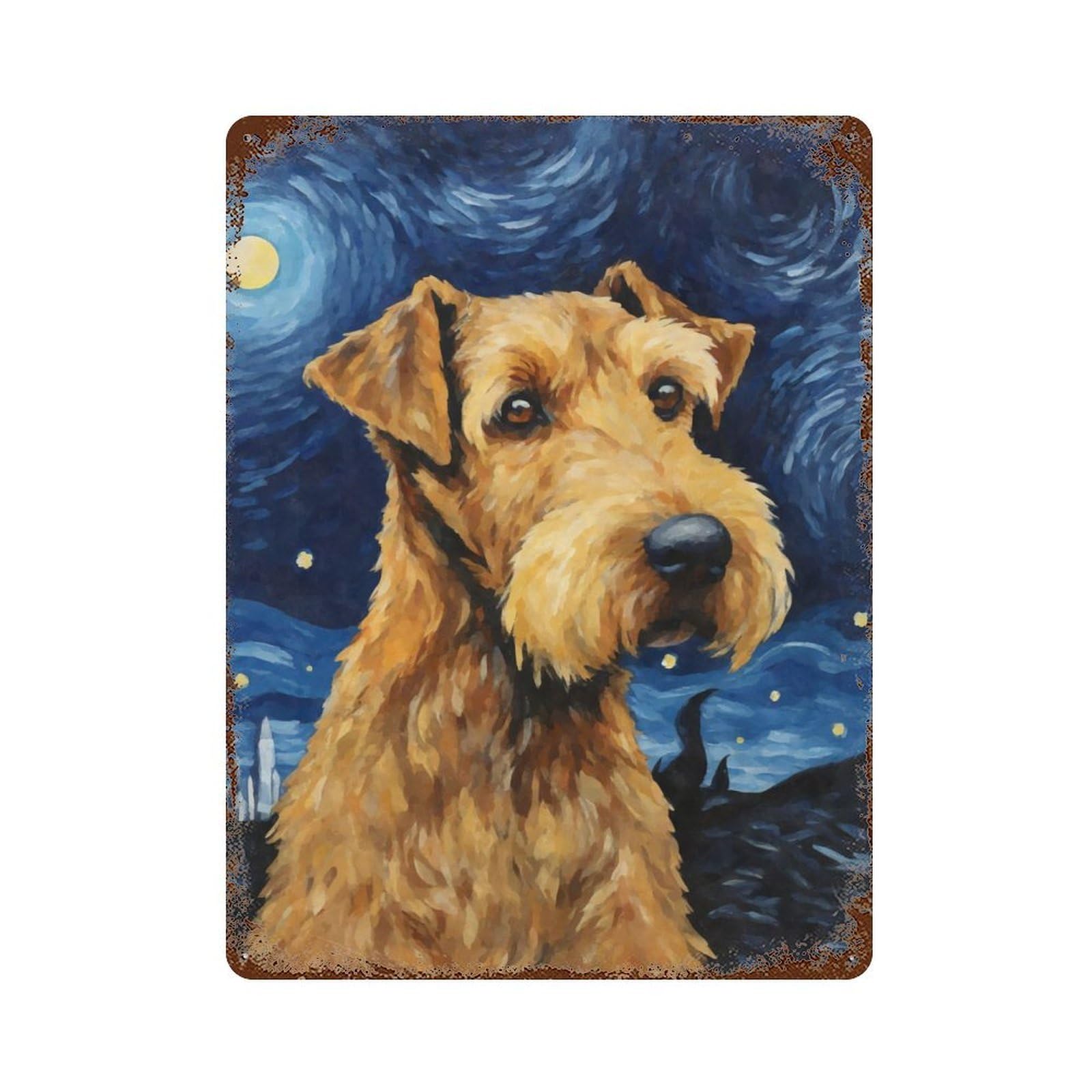 Airedale Terrier Night Rusty Metal Tin Sign 15.7"x11.8", for Shed, Workshop And Garage Wall Decor, Novelty Wall Decor