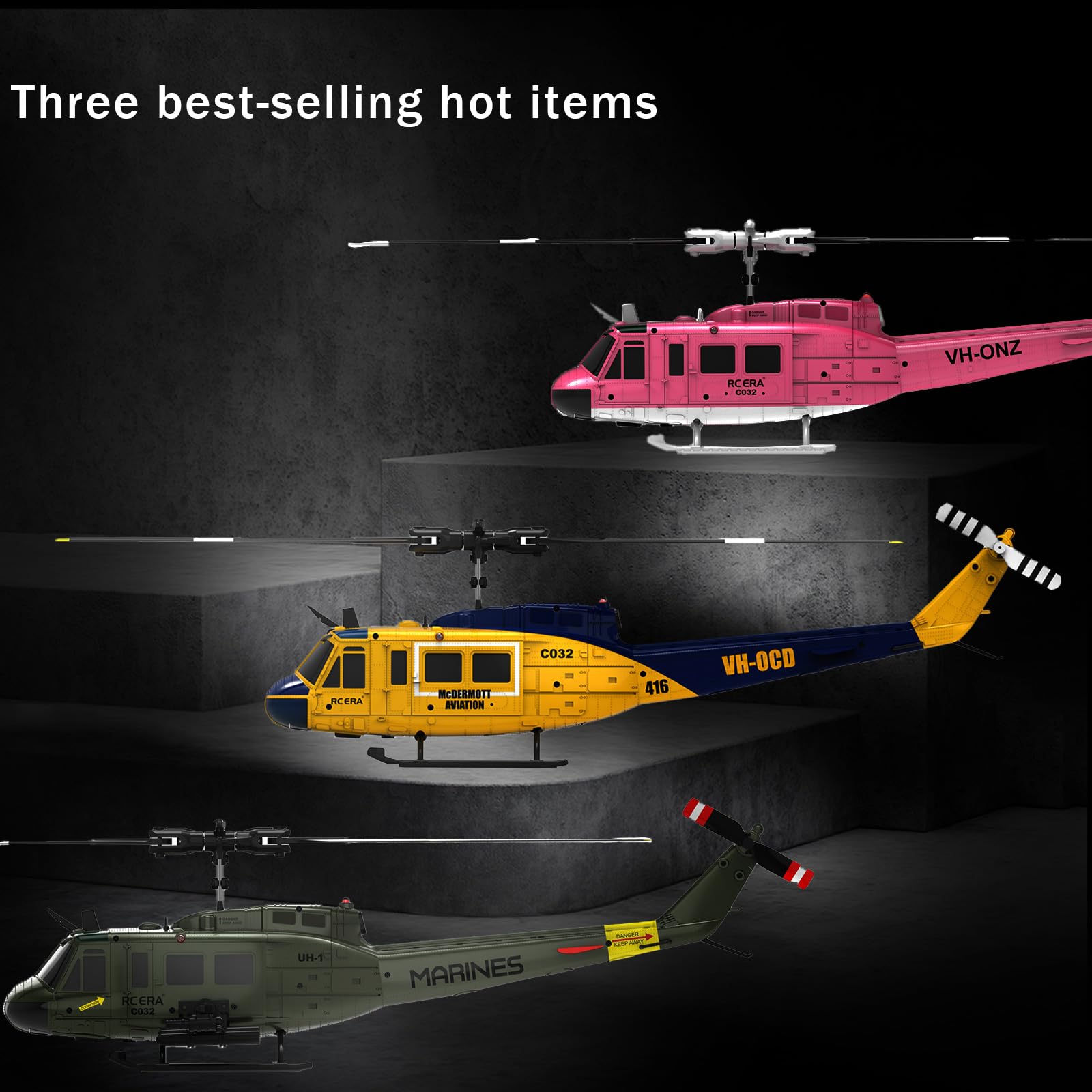 Meiurlex RC ERA C032 UH-1 Huey RC Elicottero per adulti, 1/48 2,4 G, 6 canali, aereo telecomandato stabilizzato a 6 canali con controllo in altezza e ottico, One Key Start/Atterraggio