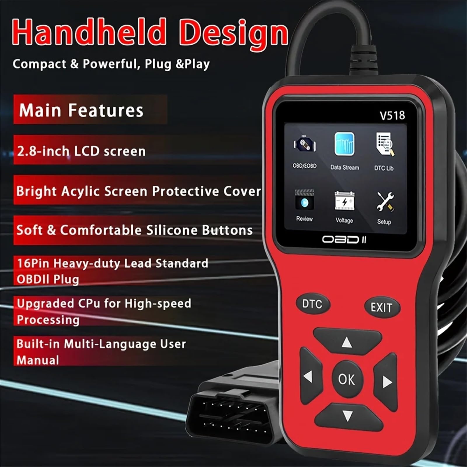 OBD2 Scanner V518- Instant Fault Code Reader and Voltage Check | Full System Diagnosis | 10 Second Analysis