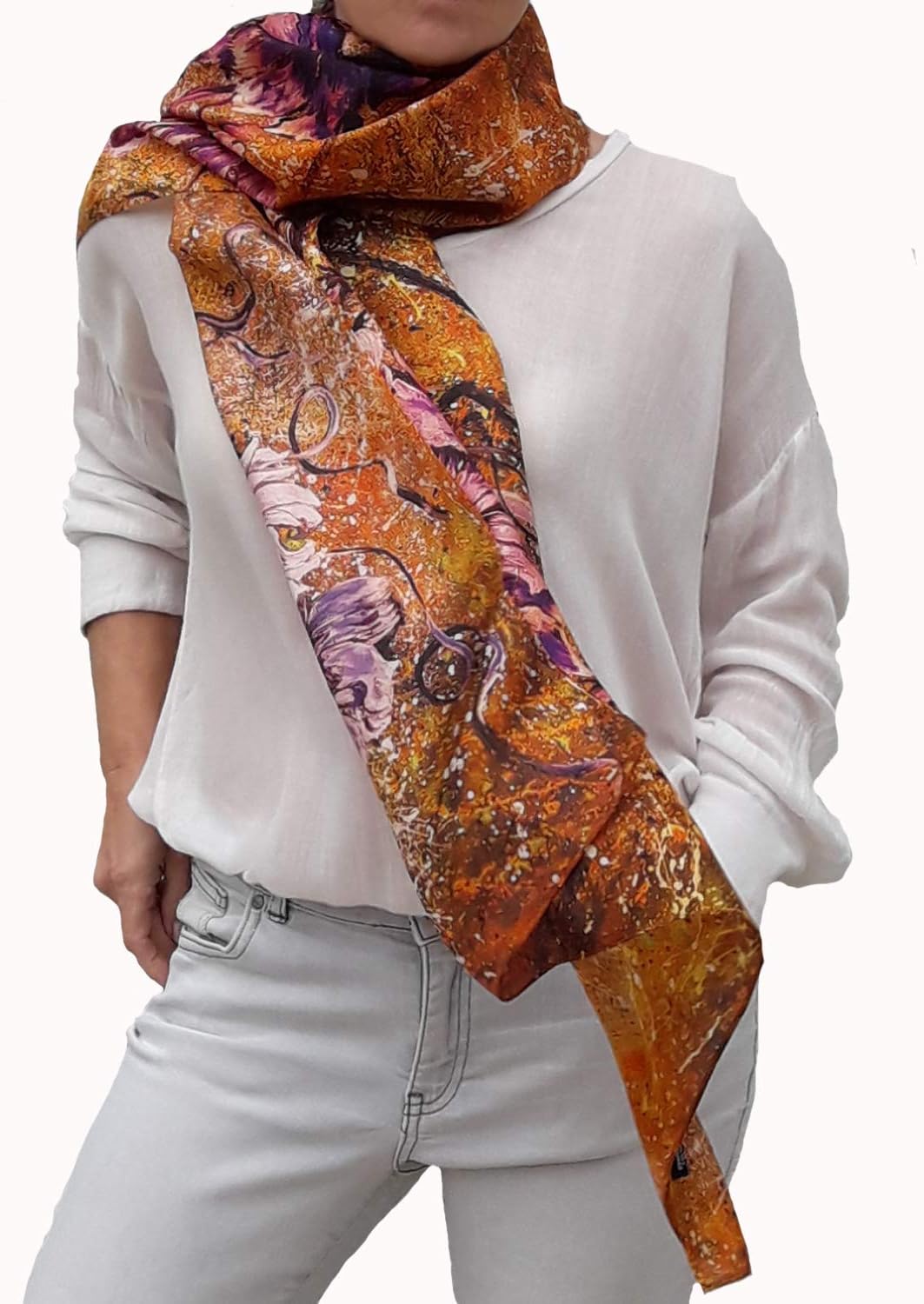 Large Silk Scarf, Fashion Deluxe Long Gold Shawl for Lady, Women Gift