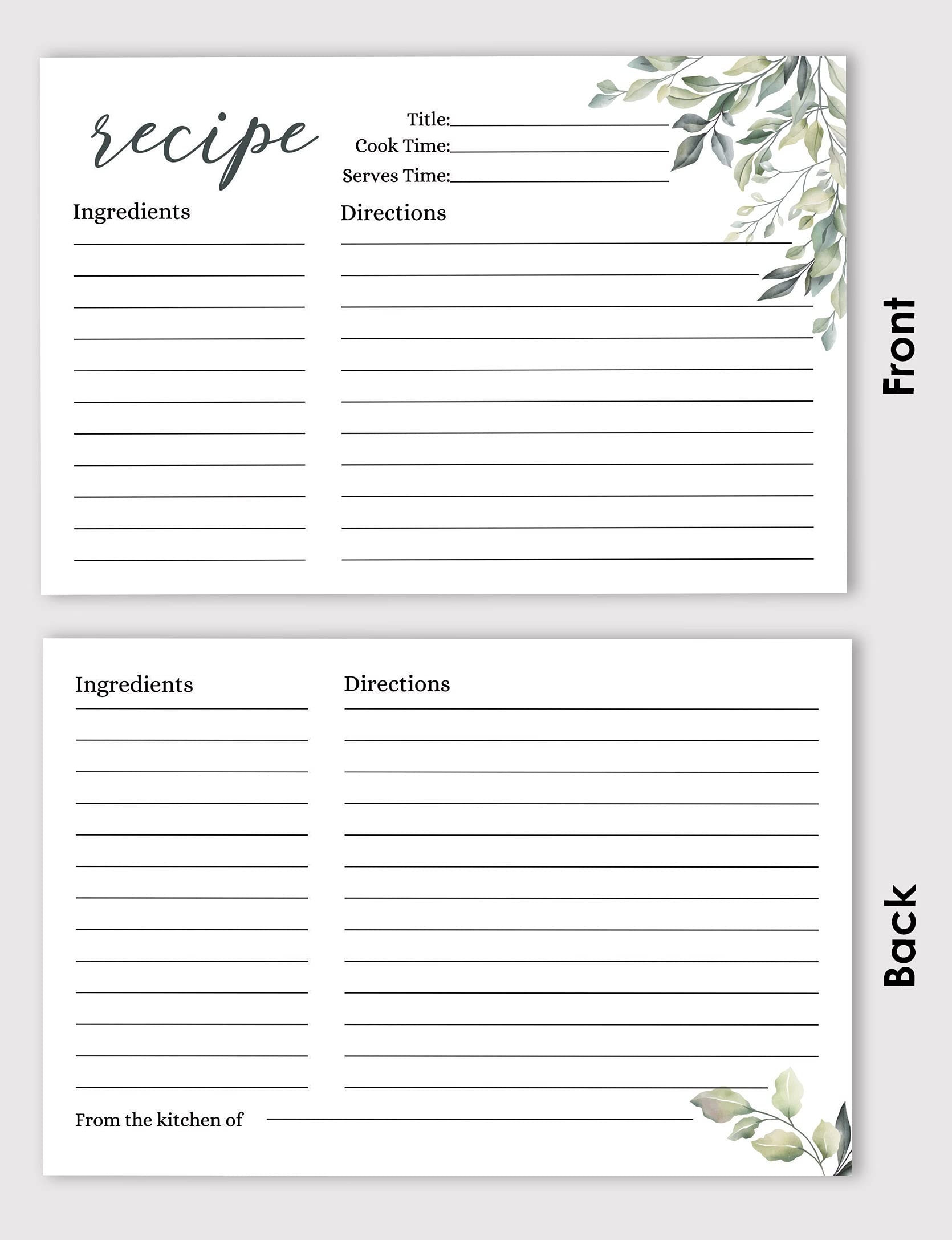Inkdotpot 4x6 Inch Recipe Cards - Set Of 50, Thick Premium Card Stock, Greenery Theme, Perfect For Weddings & Gifts