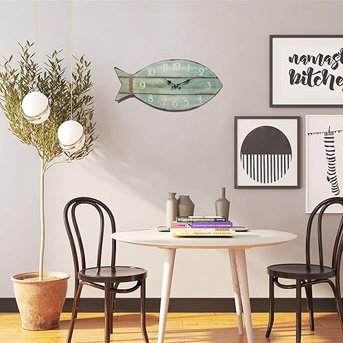 Miniatura 3 de Reloj de pared de playa de peces silenciosos relojes de pared de madera sin tictac tema del mar del océano