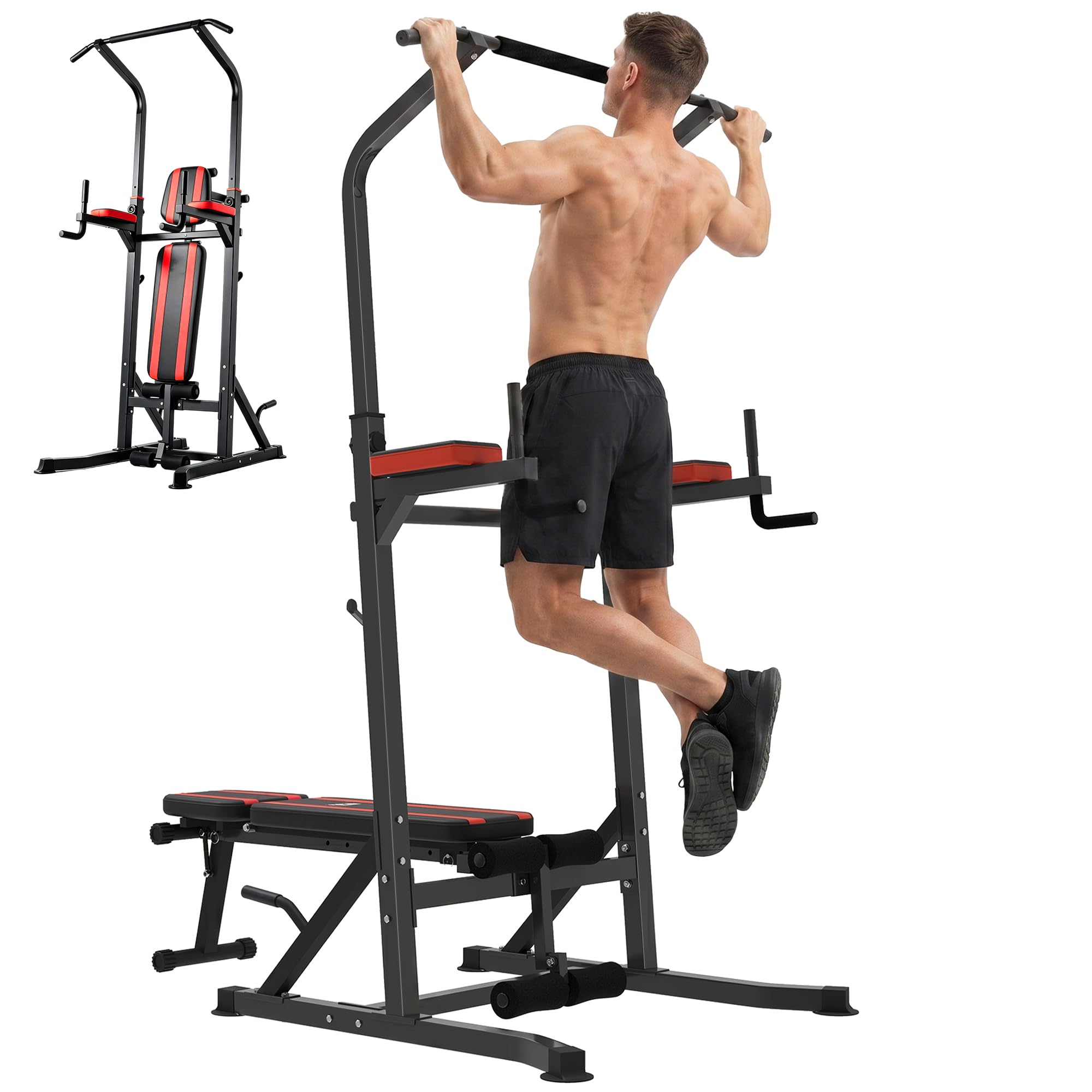 HOMCOM Estación de Musculación con Banco Plegable Altura Ajustable Rojo