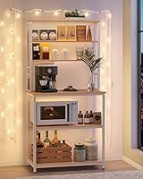 Vista 4 de VASAGLE Barra de café, estante de panadero de 31.5 pulgadas para cocina con almacenamiento, estantes de cocina de 6 niveles con 6 ganchos, soporte