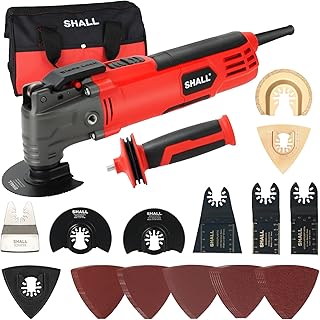 SHALL Oscillating Tool, 500W Oscillating Multitool Kit with 5° Oscillation Angle, Quick Change & Kickback Protection, 6 Variable Speeds, Auxiliary Handle, 34Pcs Saw Accessories and Carry Bag Included