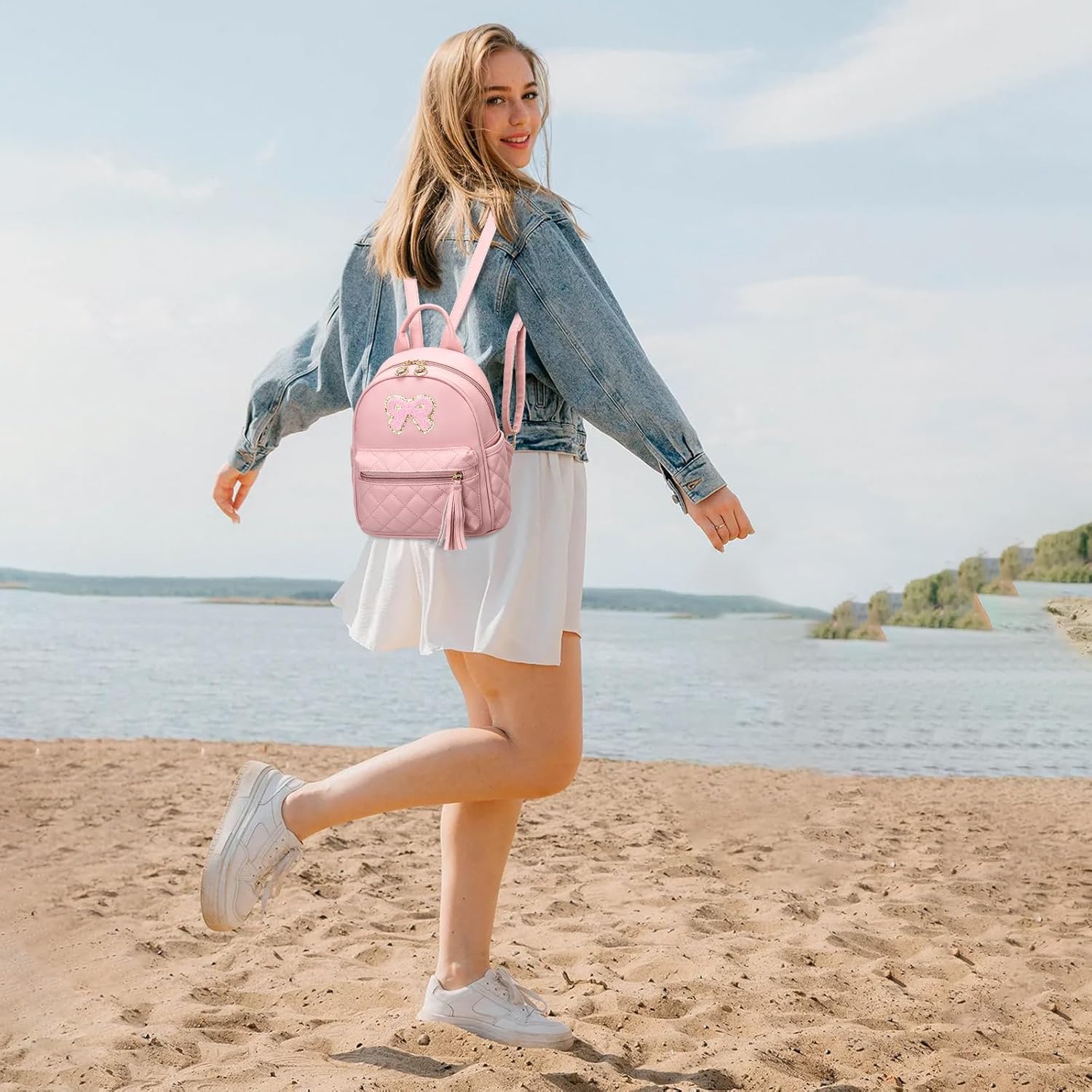 I IHAYNER Mini Backpcak for Girls Small Bowknot Quilted Leather Backpack Purse for Women Cute Trendy Stuff Gifts for Kids (Beige) - Image 5