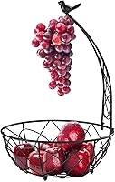 Vista 5 de Buruis Cesta de frutas con colgador de plátanos, contenedor de frutas con diseño moderno de pájaros, cesta de mesa creativa para encimera de cocina