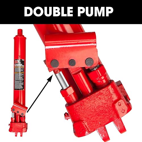 Miniatura 2 de BIG RED T30808-1 Torin Hidráulico Largo Ram Jack con Bomba de Pistón Doble y Base de Horquilla (Compatible con GarajeGrúas de taller, Polipastos de