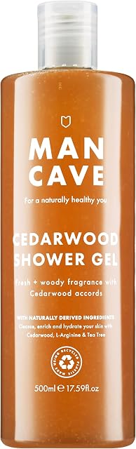 ManCave Cedarwood Shower Gel 500ml for Men, Fresh & Wood Aroma, Natural Formulation, Vegan Friendly, Bottle made from Recycled Plastics