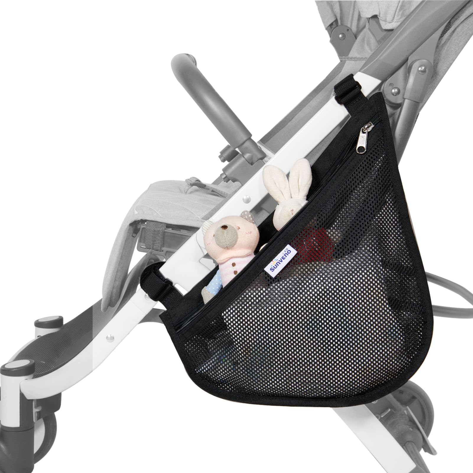 SUNVENO Organizer universale 2 in 1 per passeggino, portabicchieri isolati, tasca per telefono/polso con cerniera, tracolla laterale in rete, cinghie antiscivolo regolabili, si adatta alla maggior