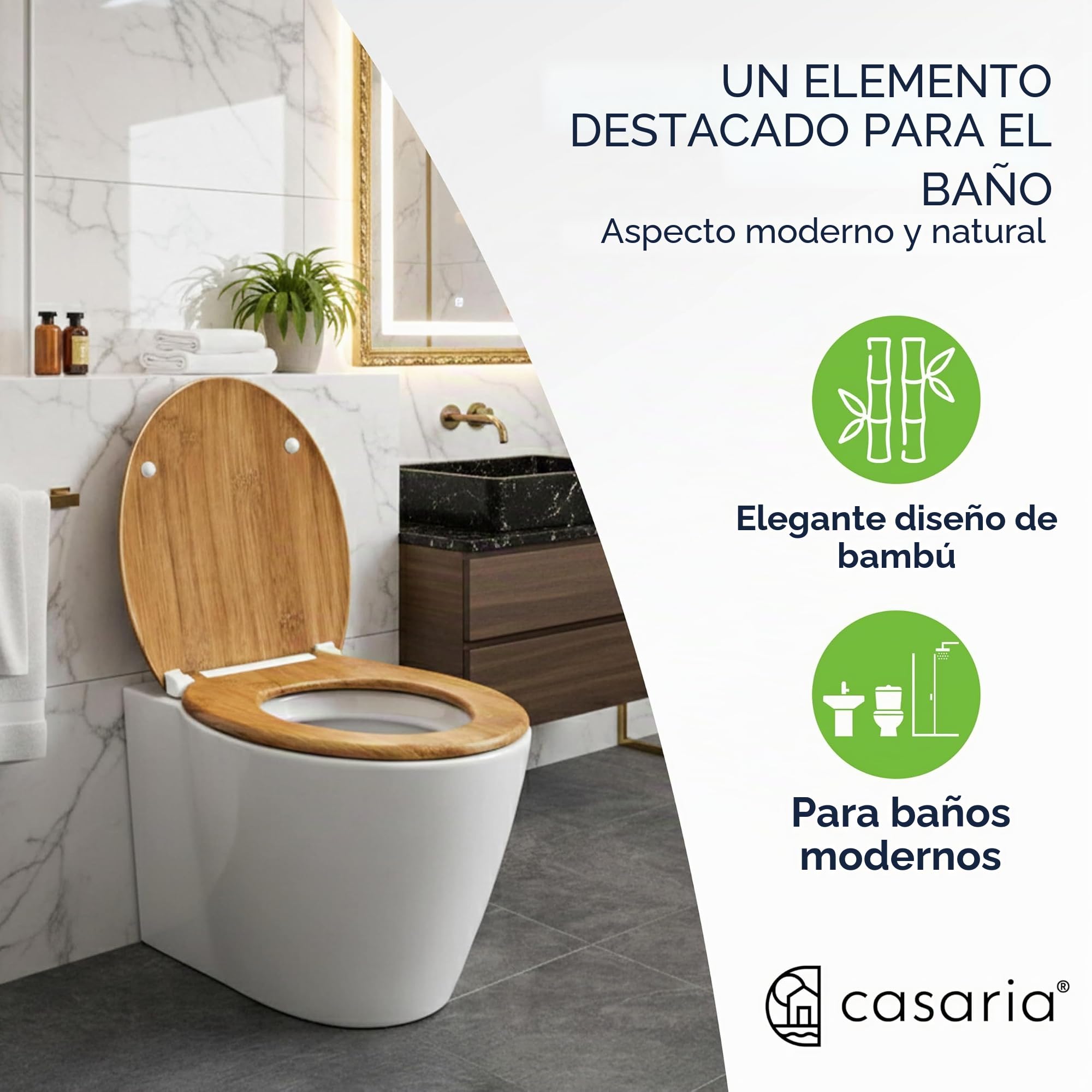 Casaria Asiento de Inodoro Bambú 45x37x4cm Duroplast 200kg Antibacteriano Tapa de Baño Toilette WC