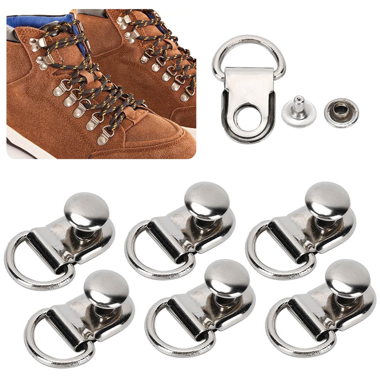 Juego De 100 Ganchos Para Cordones De Zapatos | Hebillas En D Con Remache, Latón Negro Mate 9x14mm | Para Manualidades En Cuero Y Calzado