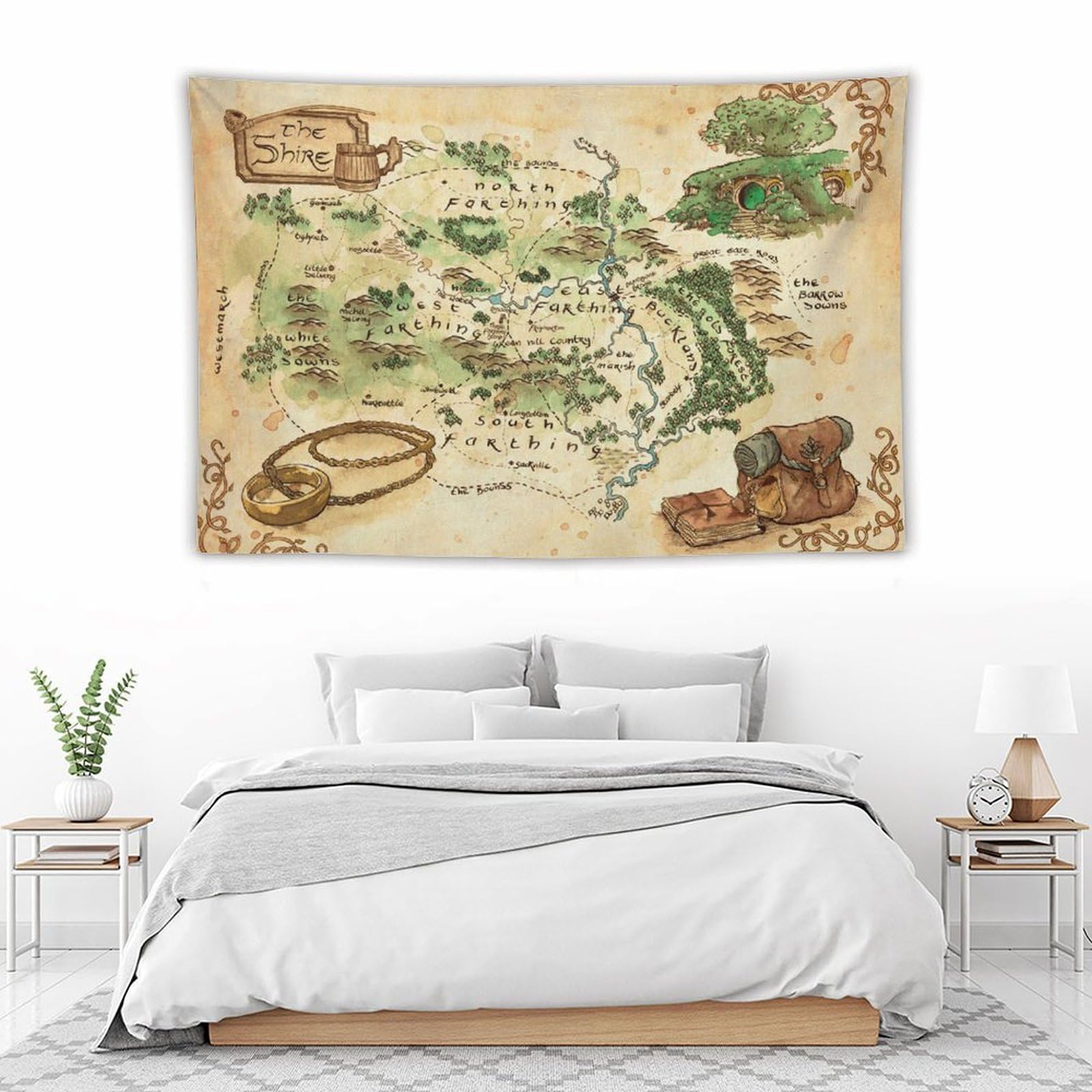 Tapisserie murale à suspendre - Carte de la Terre du Milieu du Seigneur des Anneaux - Idée cadeau - 152,4 x 228,6 cm