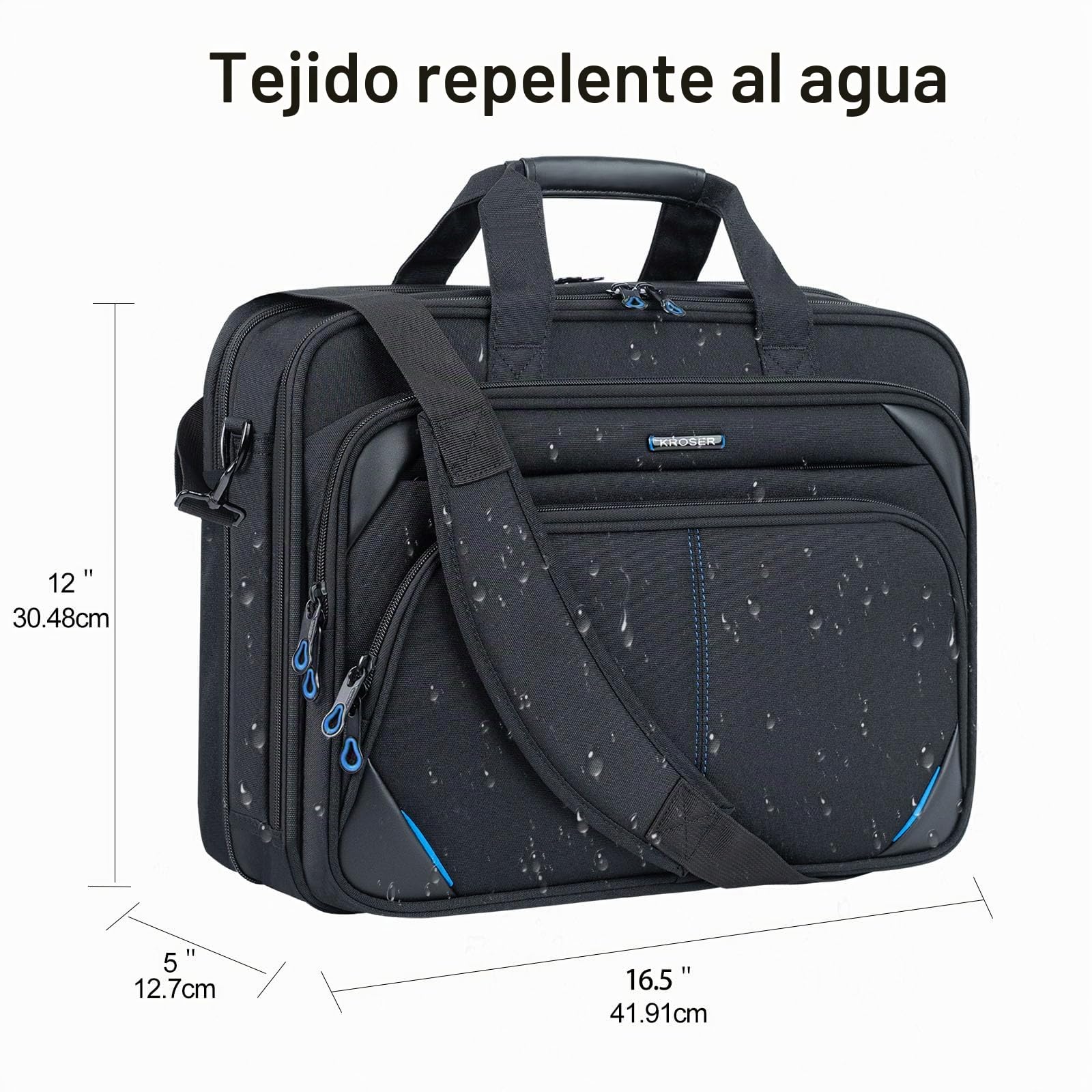 KROSER Bandolera para Portátil 15,6" Maletín Bolso de Mensajero Hidrófugo Caja de Ordenador Maletín Durable Funda para Tableta con Bolsillos RFID para Negocios/Universidad/Mujeres/Hombres