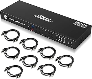 TESmart 16x1 HDMI KVM Switch 16 Port Enterprise Grade Support 4K 60Hz Ultra HD Console Rack Mount Switcher with 8 Pcs 5ft KVM Cable,USB 2.0 Device Control up to 16 PCs/Servers,RS232,LAN Port Control