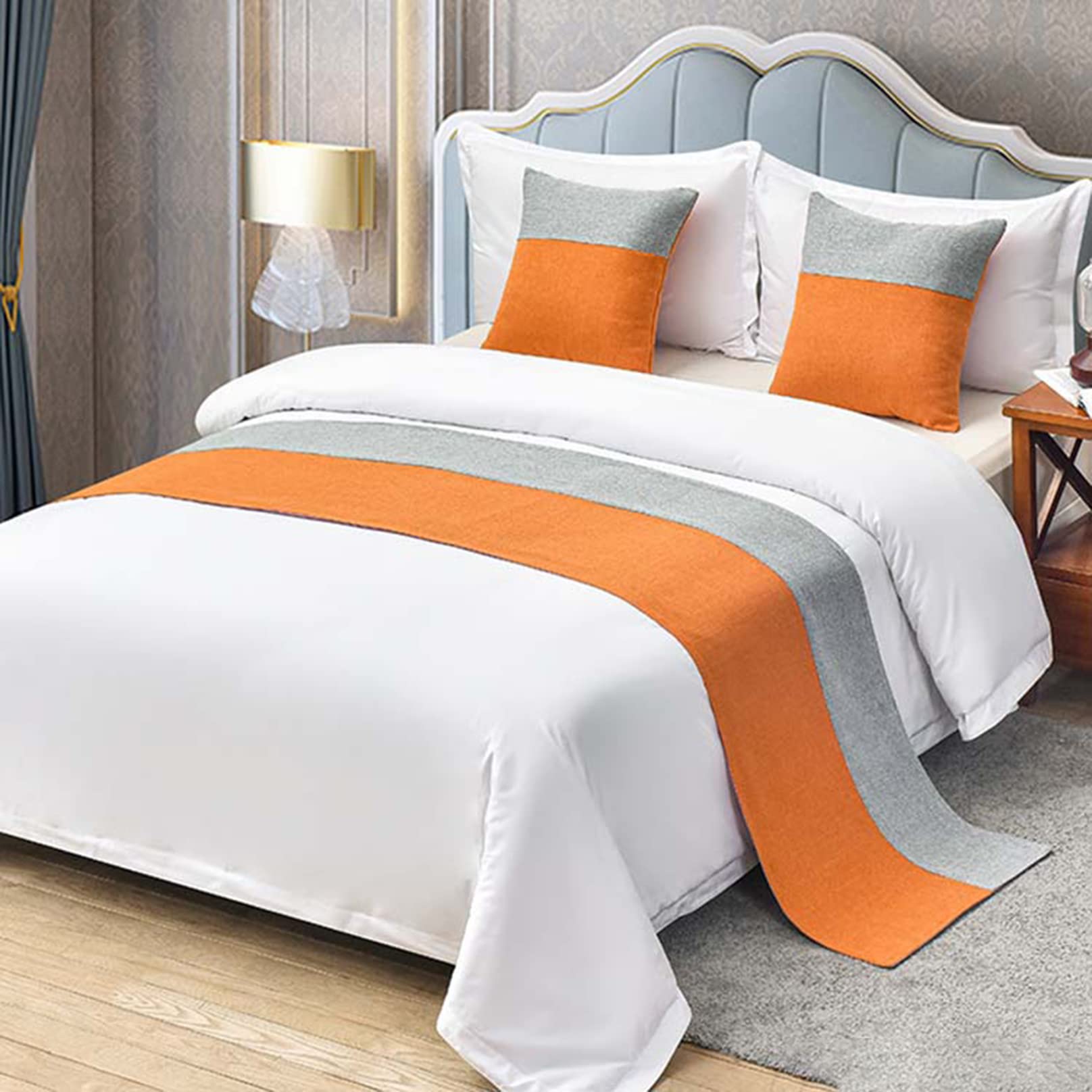 TTiiLoe Pattern Bed Runner for Foot of Bed, Bedroom Bedspread Bed Throw Bedding Protection End Towel Bed Cover Bed Scarf for Hotel Home, Grey Orange, 50x260cm for 2m Bed