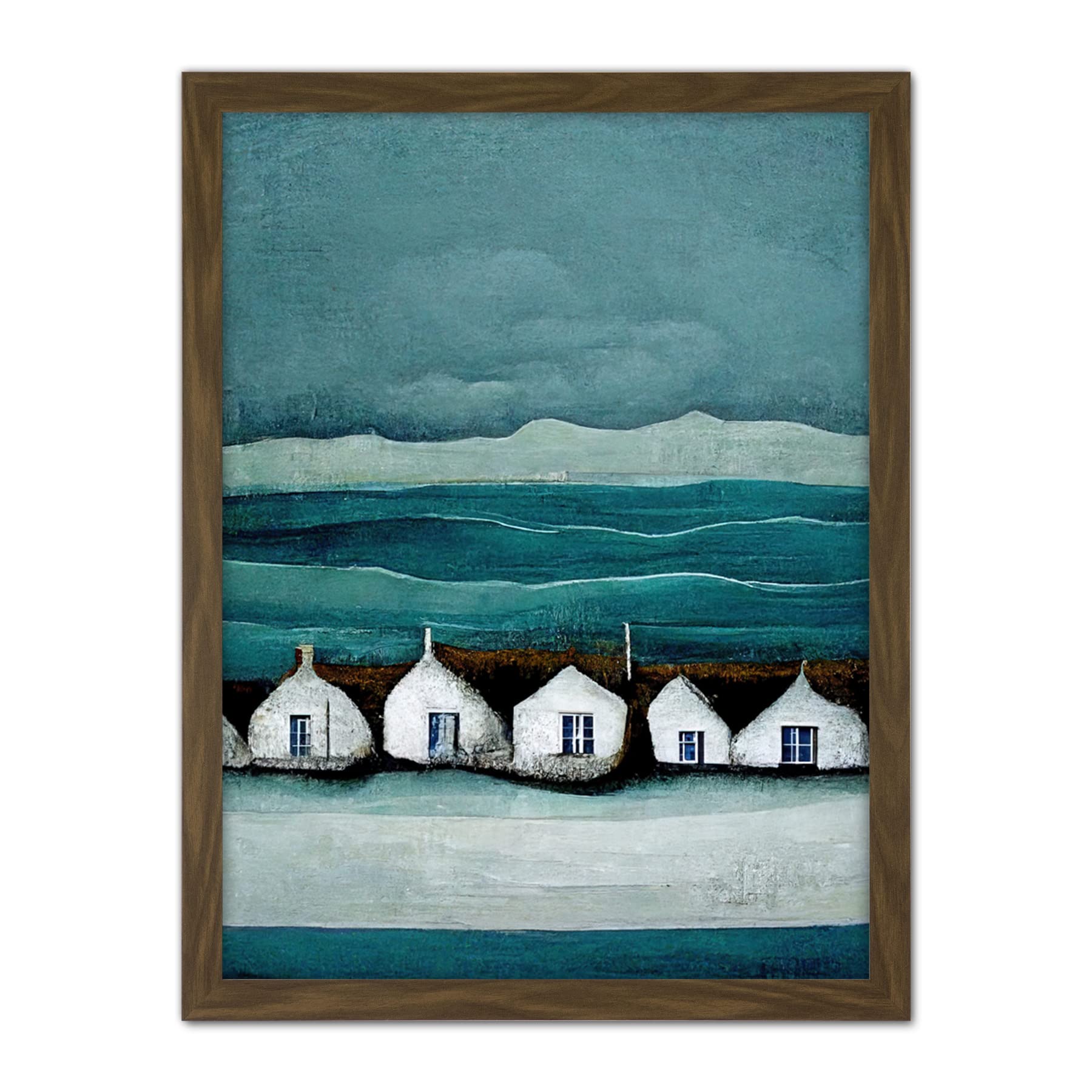 Row Of White Fisherman Cottages Isle Of Jura Artwork Framed Wall Art Print 18X24 Inch
