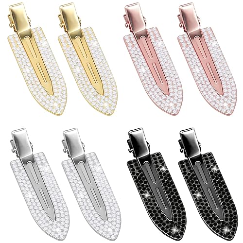 8 pinzas para el cabello sin doblar para maquillaje diamantes de imitación sin pliegues clip plano para el cabello pinzas para el cabello pasador