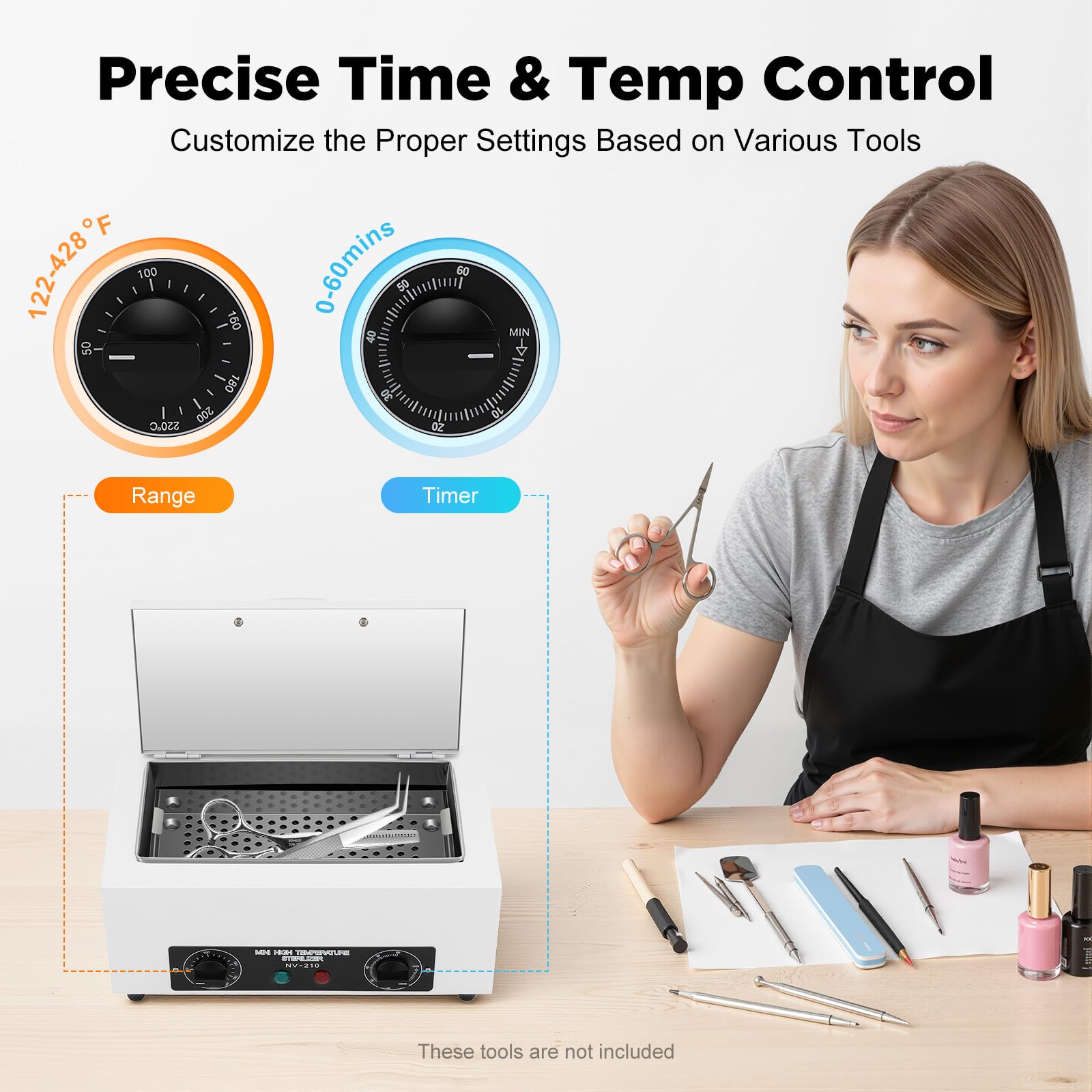 Profesjonalny sterylizator gorącego powietrza 300 W do instrumentów, autoklaw z timerem do 220℃ do narzędzi do paznokci, maszyny do czyszczenia metalu i dezynfekcji w salonach, klinikach