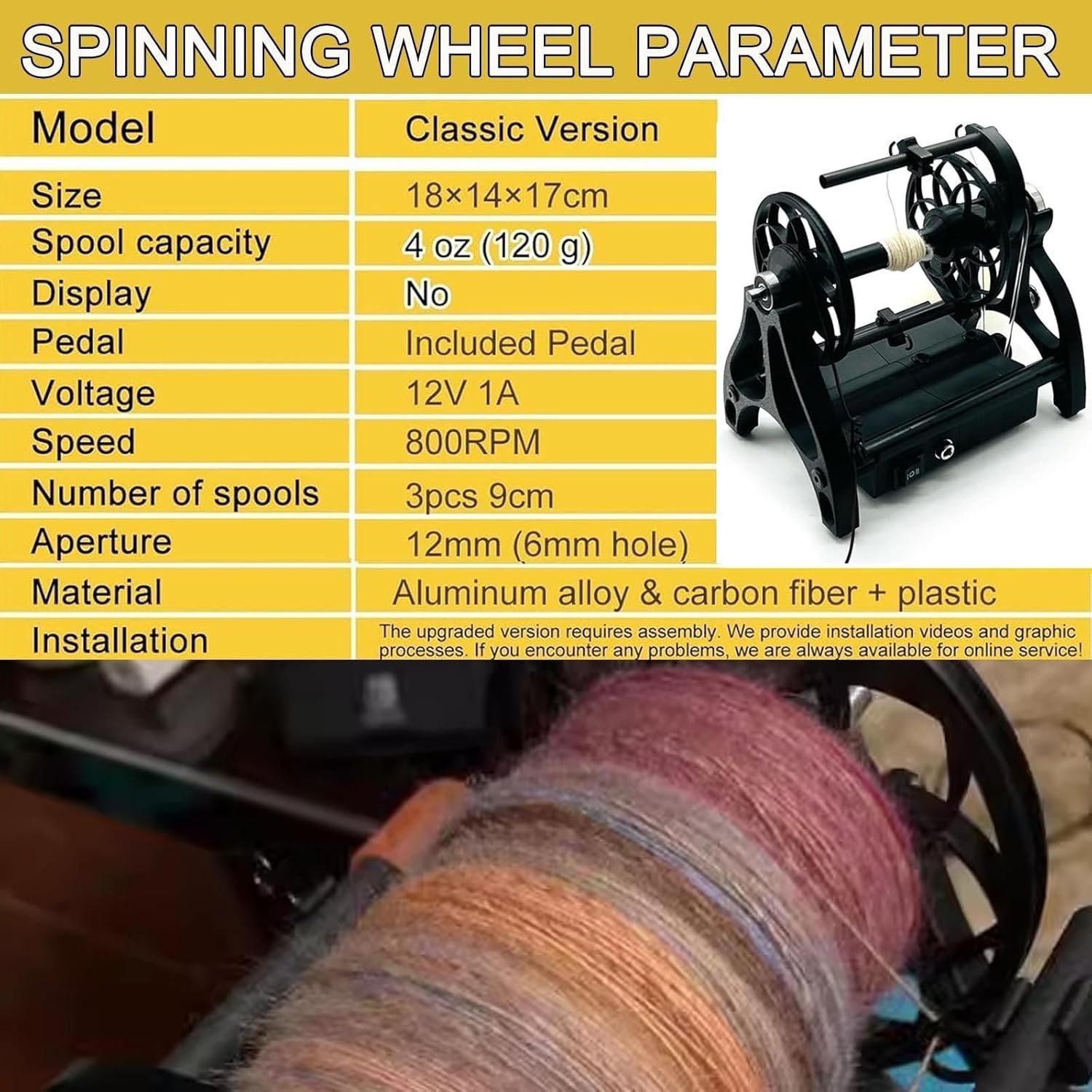 Knitting Wool Yarn Winder,Automatic Yarn Winding Machine,Electric Spinning Wheel,Speed Control,Forward and Reverse,for Yarn Weaving,Mixed Roving Process(Green)