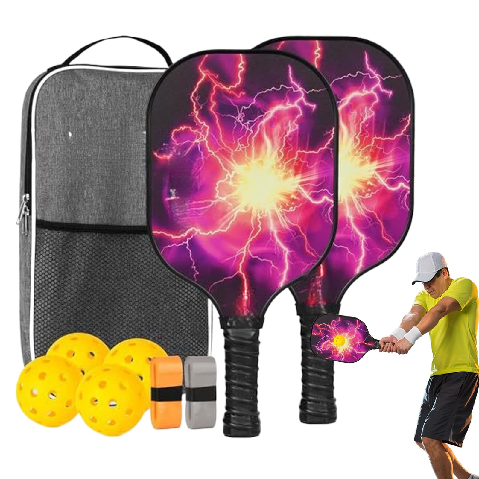 Set di 4 racchette Pickleball | Fiberglass Pickleball in fibra di vetro leggera, ergonomiche per sport, donne, uomini e ragazze e per casa, attività all'aperto, interni e
